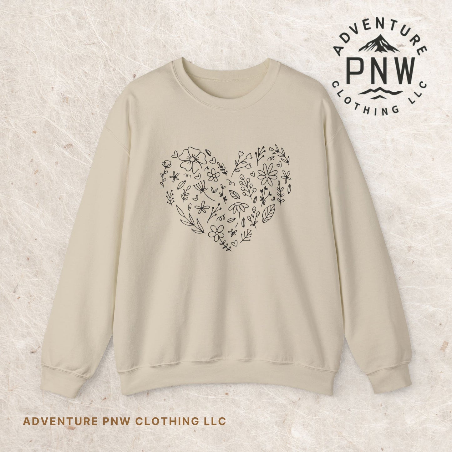 Floral Heart Sweatshirt, Boho Flower Heart Design Sweatshirt, Cute Nature Lover Sweatshirt, Botanical T-Shirt, Valentine's Day Gift for Her