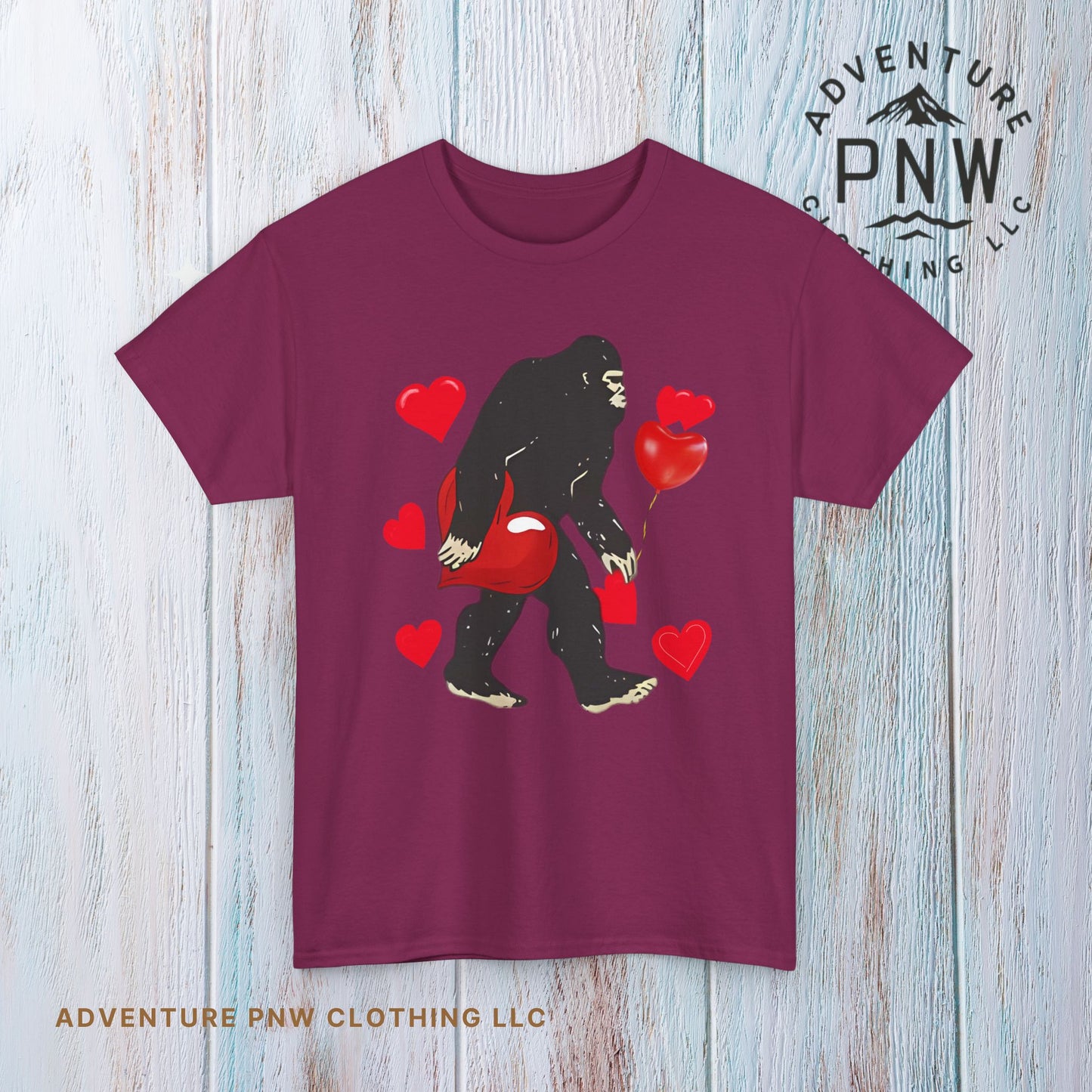 Bigfoot Valentine Shirt, Funny Bigfoot Love Tee, Valentines Day Gift, V-Day Heart T-Shirt, Unisex Heavy Cotton Tee, Sasquatch Valentine