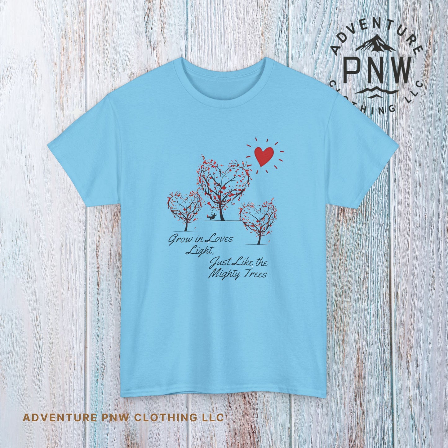 Grow in Love's Light Tree Heart T-Shirt, Outdoors Campers Top, Forest, Nature Lovers Gift, Love Shirt, Valentines day unisex Tshirt
