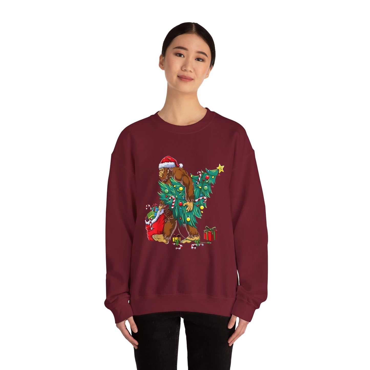 Bigfoot Christmas Lights Sweatshirt, Sasquatch Xmas Jumper, Holiday Bigfoot Sweater, Unisex Bigfoot Crewneck, Christmas Sweatshirt for Men