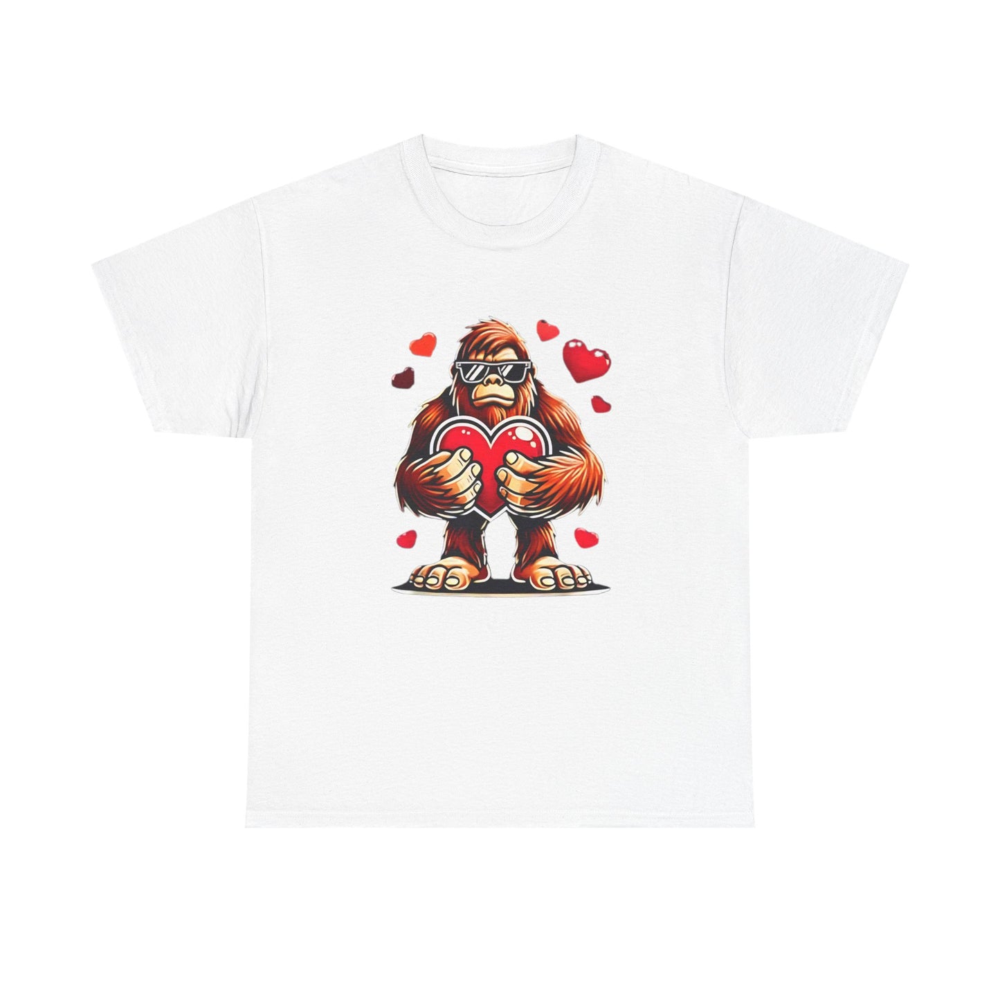 Bigfoot Heart Sunglasses T-Shirt, Funny Sasquatch Shirt, Valentines Day Tee, Unisex Cotton Top, Gift for Boys