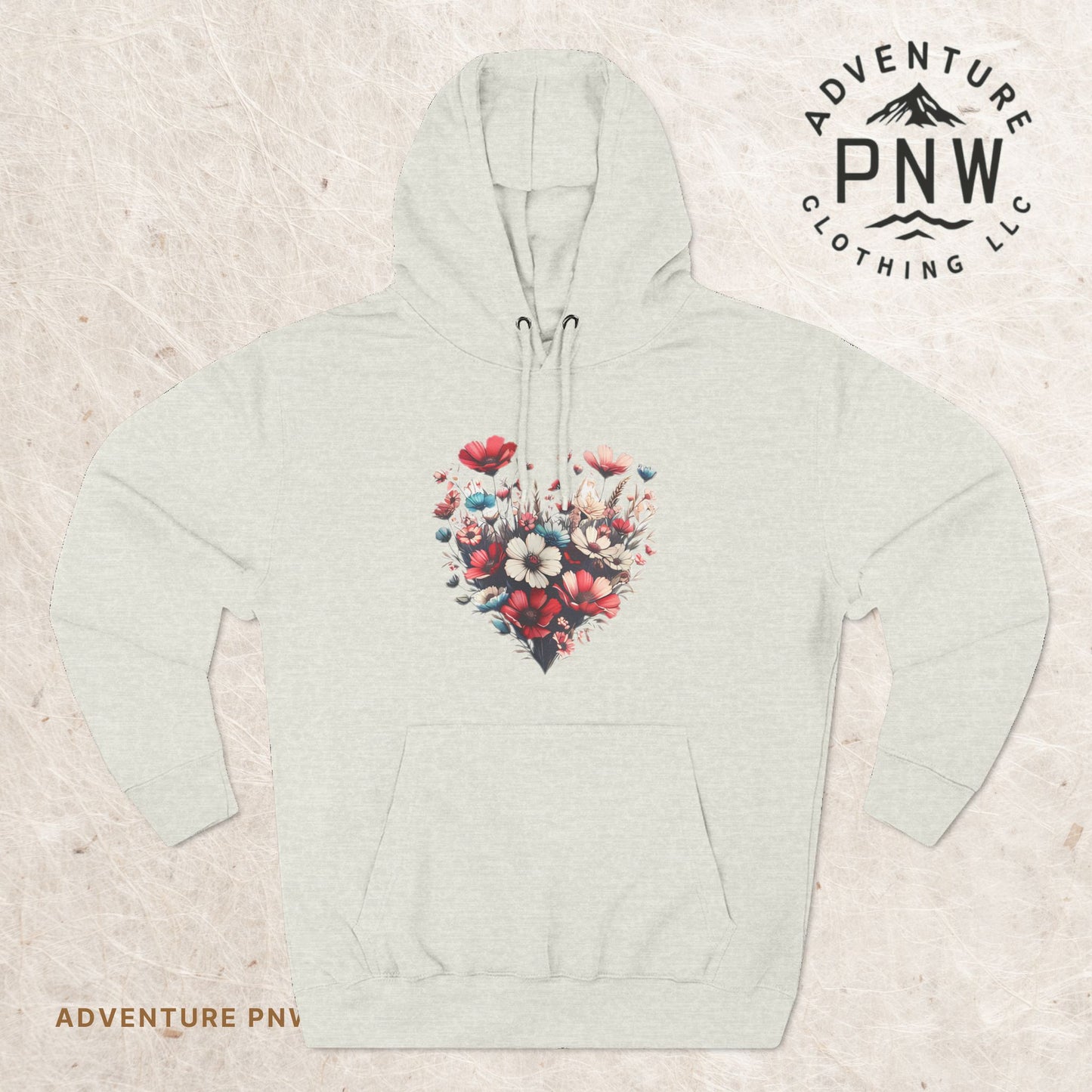 Floral Graphic Hoodie, Heart Shaped Flowers Fleece Hoodie - Botanical Garden Lover Gift, Romantic Nature Print Apparel, Spring Blossoms Top,