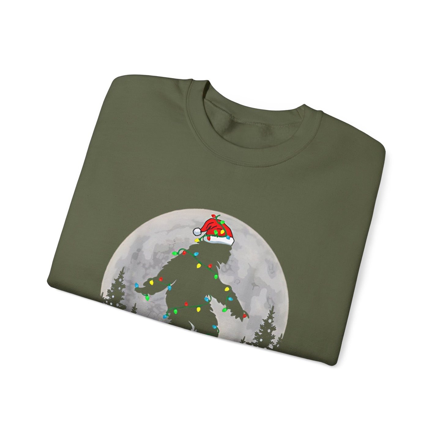 Bigfoot Santa Christmas Tree Lights Sweatshirt, Xmas Sasquatch Jumper, Funny Unisex Holiday Pullover, Novelty Winter Gift, Ugly Sweater