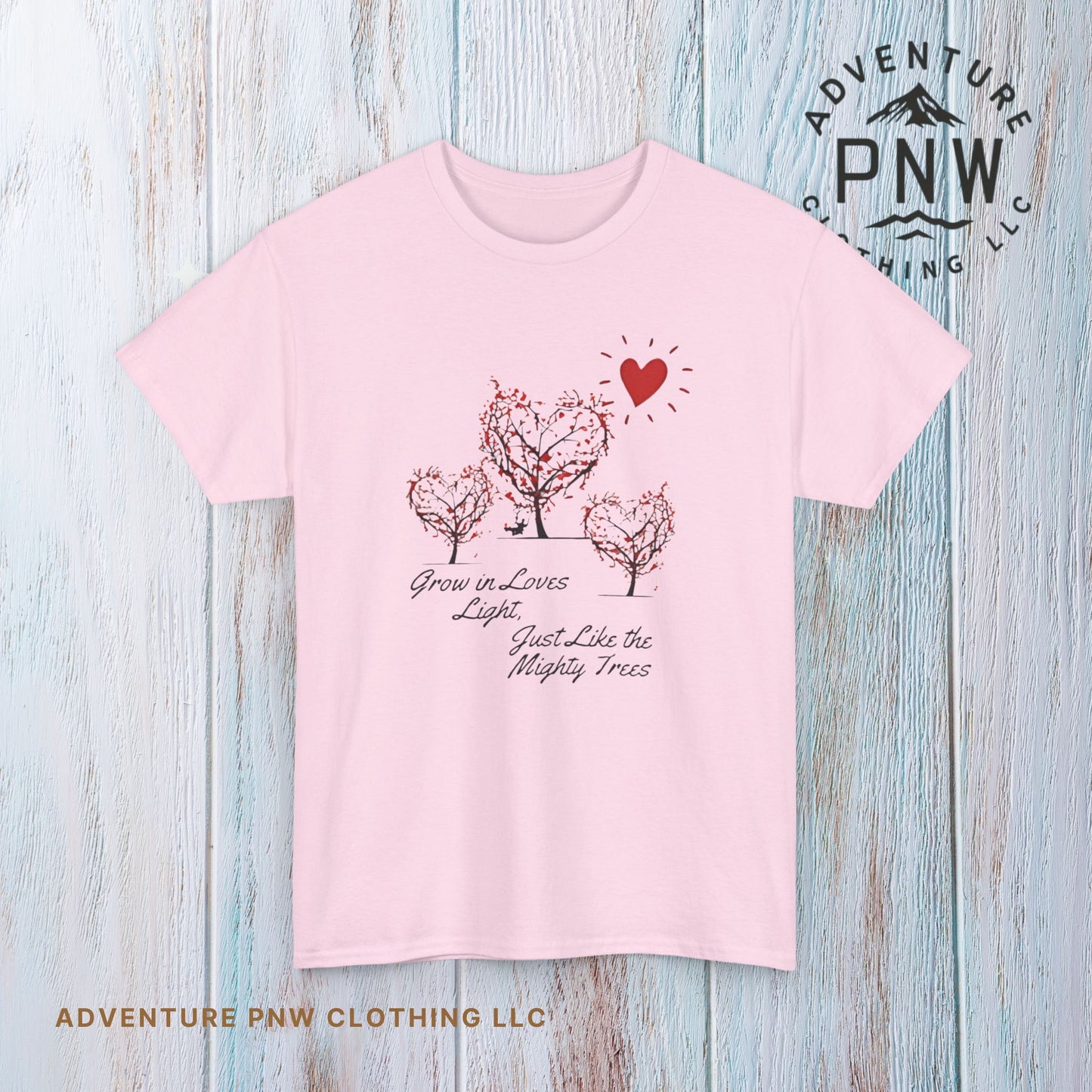 Grow in Love's Light Tree Heart T-Shirt, Outdoors Campers Top, Forest, Nature Lovers Gift, Love Shirt, Valentines day unisex Tshirt