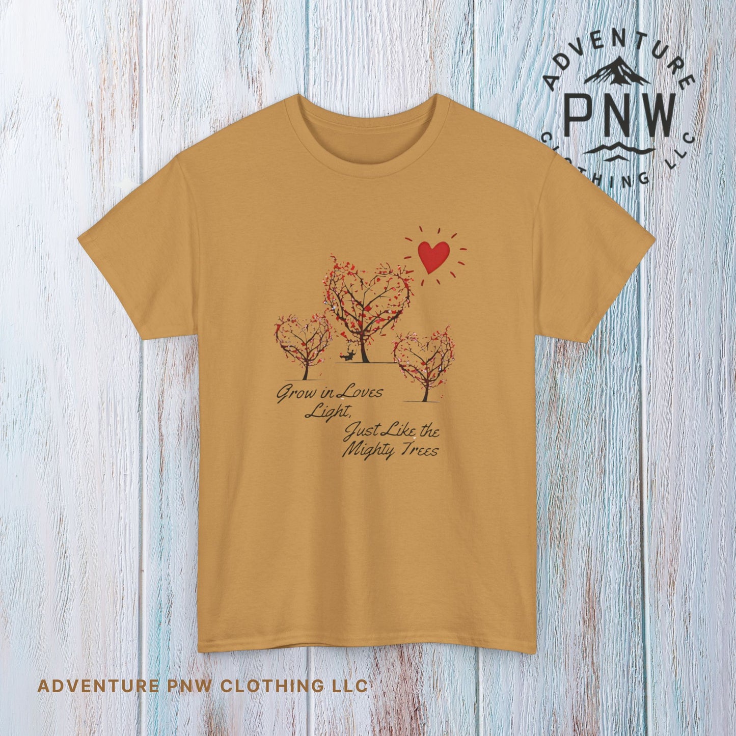 Grow in Love's Light Tree Heart T-Shirt, Outdoors Campers Top, Forest, Nature Lovers Gift, Love Shirt, Valentines day unisex Tshirt