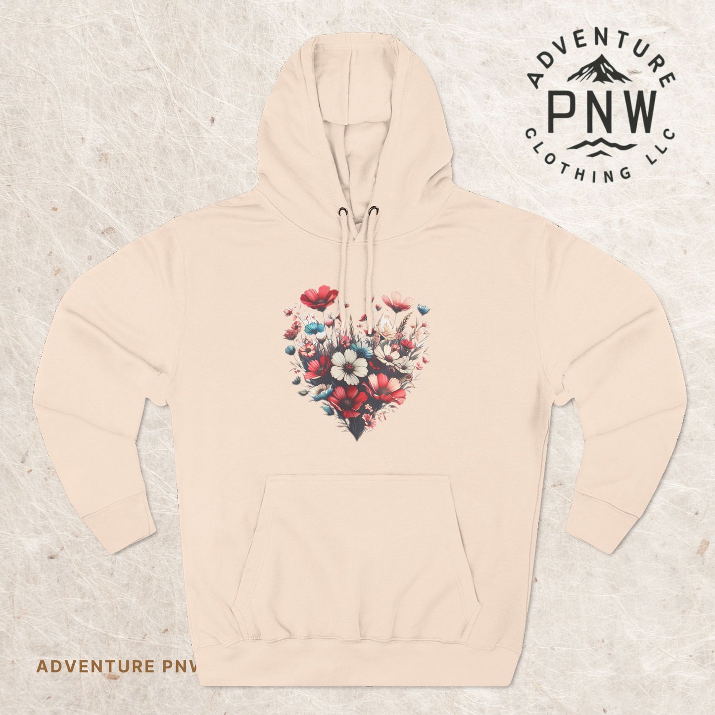 Floral Graphic Hoodie, Heart Shaped Flowers Fleece Hoodie - Botanical Garden Lover Gift, Romantic Nature Print Apparel, Spring Blossoms Top,
