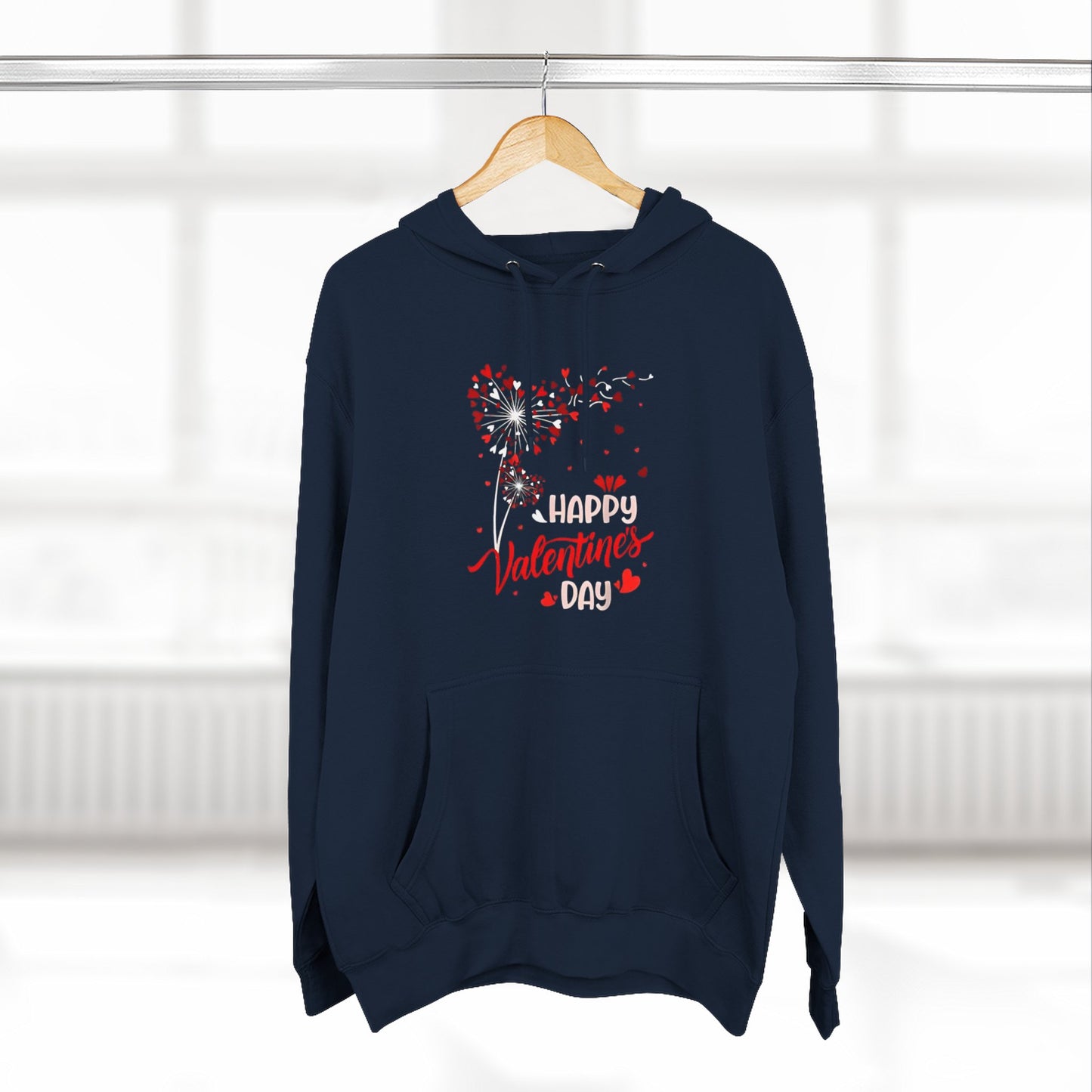 Dandelion Heart Three-Panel Fleece Hoodie, Happy Valentines Day Sweatshirt, Wildflower Hoodie, Lovers Hoodie, Valenties Gift, Valentines Day