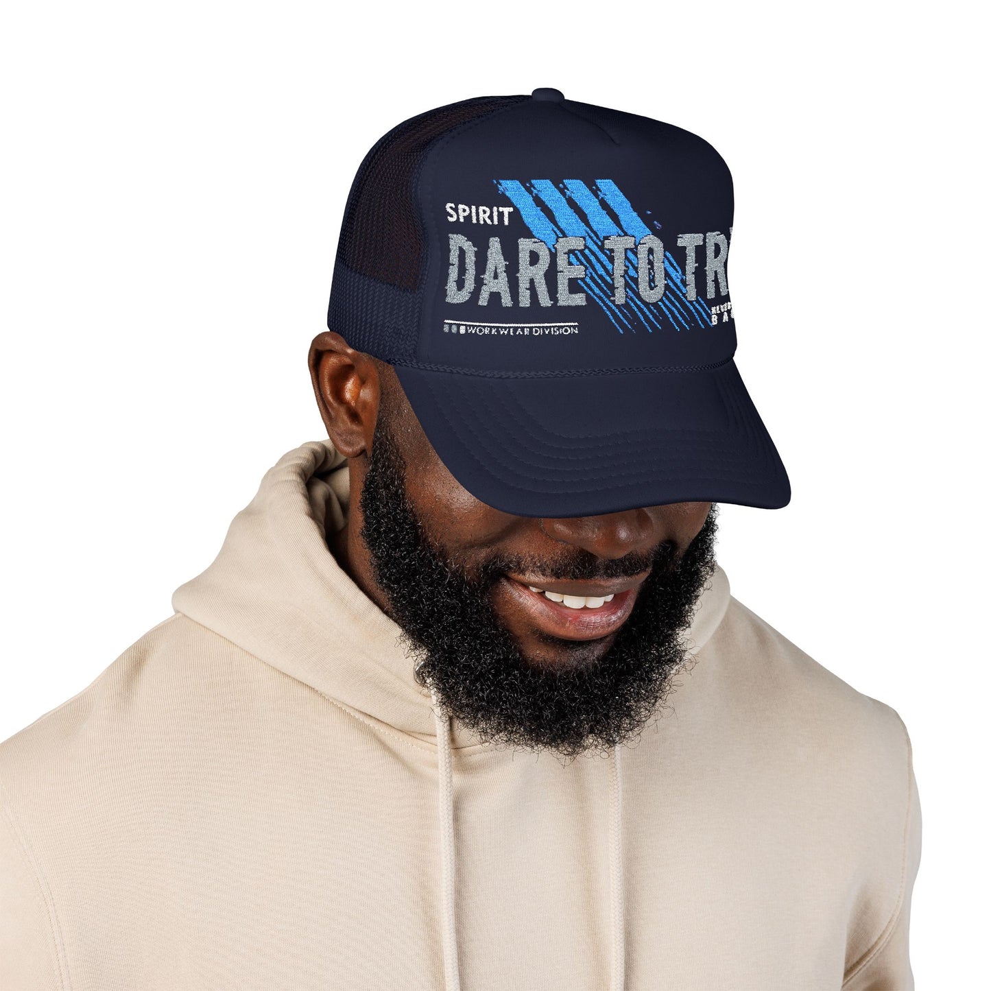 Dare to Try Foam Trucker Hat, Motivational Embroidery Cap, Cool Casual Wear, Gift for Adventurers, Unique Fashion Statement