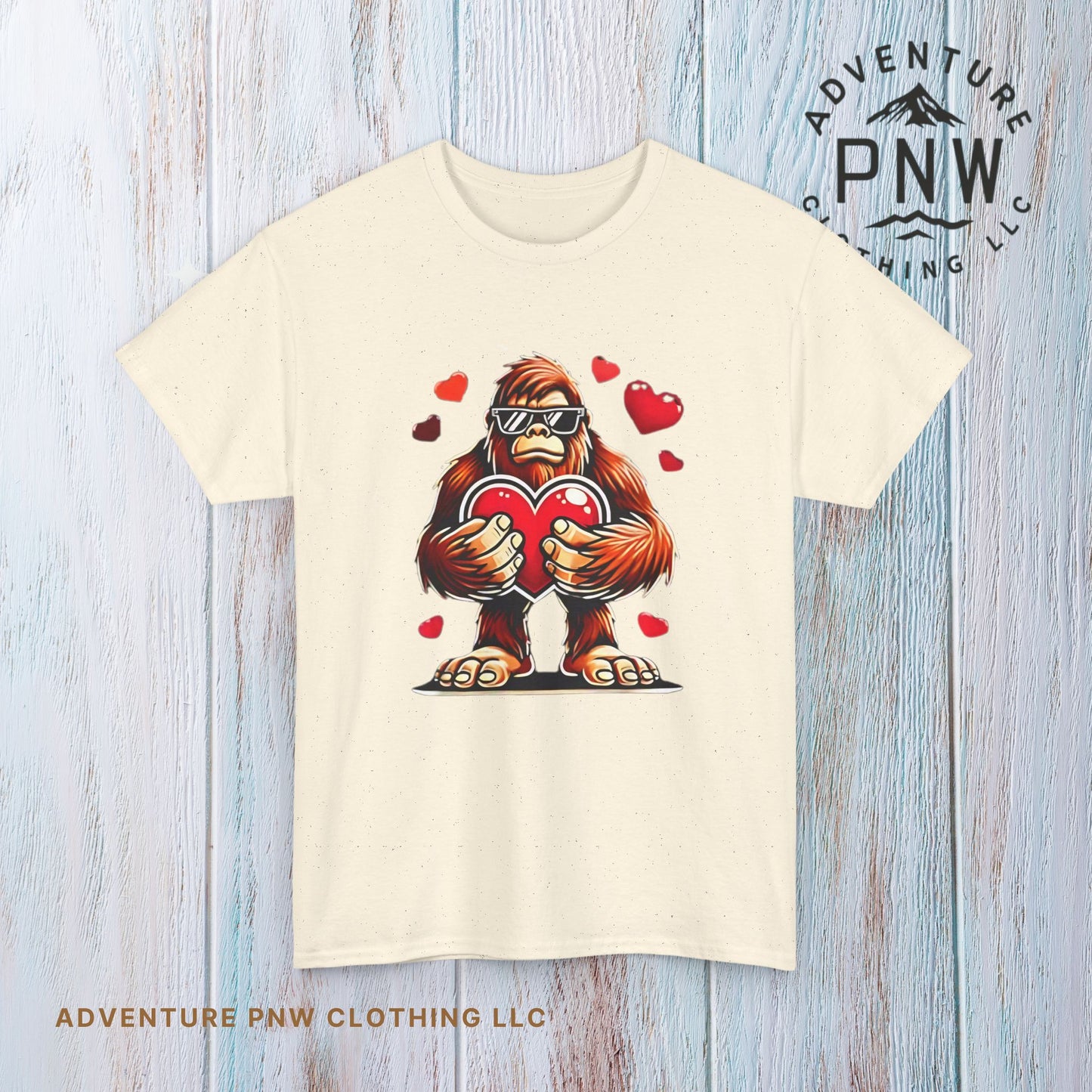 Bigfoot Heart Sunglasses T-Shirt, Funny Sasquatch Shirt, Valentines Day Tee, Unisex Cotton Top, Gift for Boys