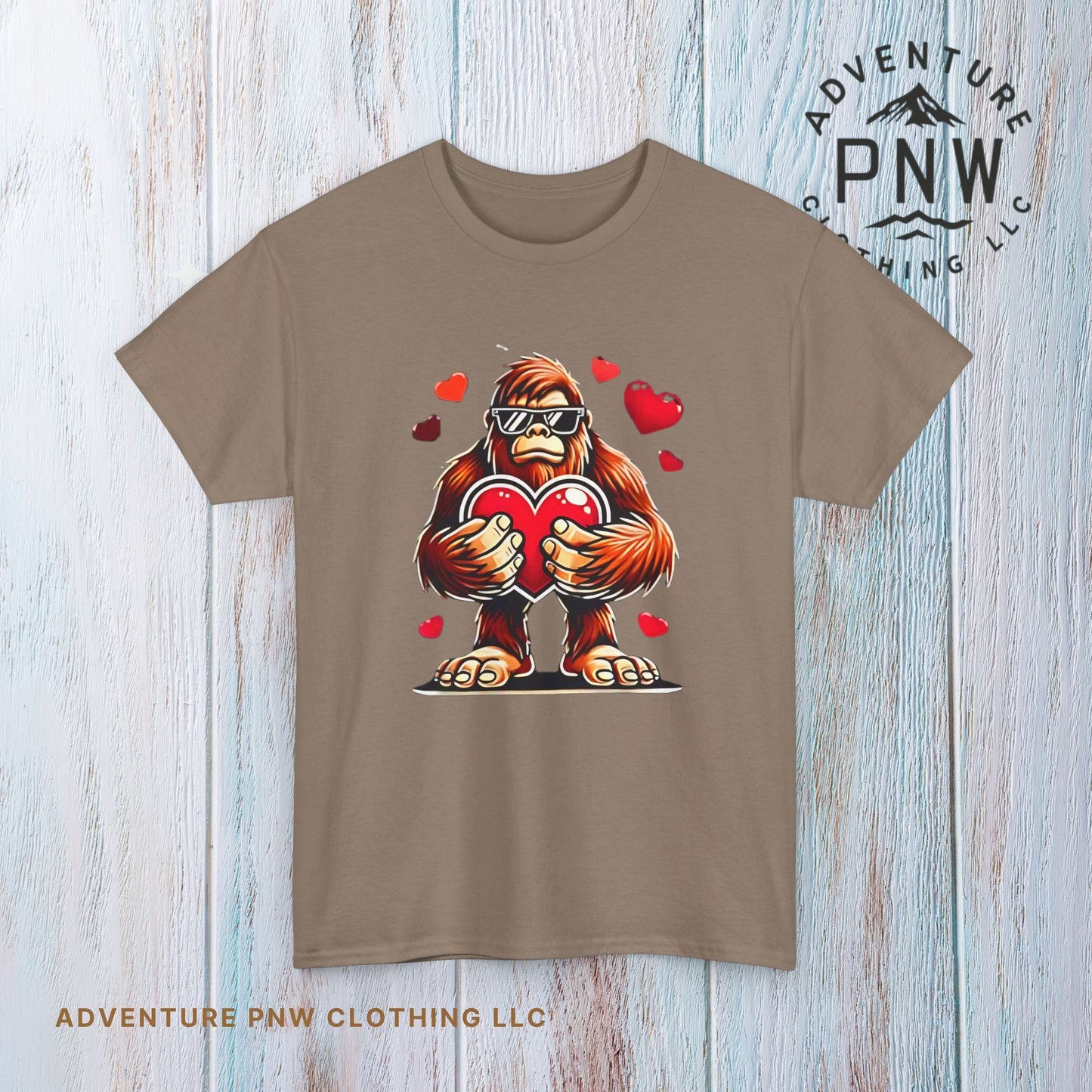 Bigfoot Heart Sunglasses T-Shirt, Funny Sasquatch Shirt, Valentines Day Tee, Unisex Cotton Top, Gift for Boys
