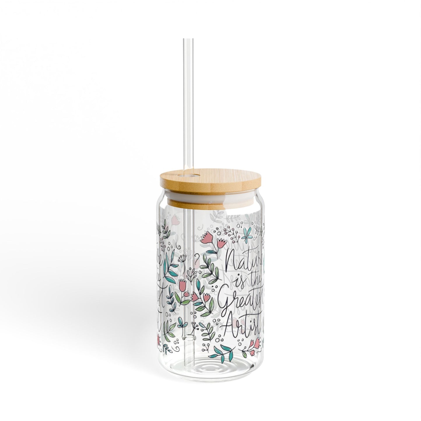 Floral Sipper Glass, Nature Is The Greatest Artist, Cute Wildflower 16oz Cup, Valentine's Day Gift For Her, Flower Lover Mug, Unique Glass