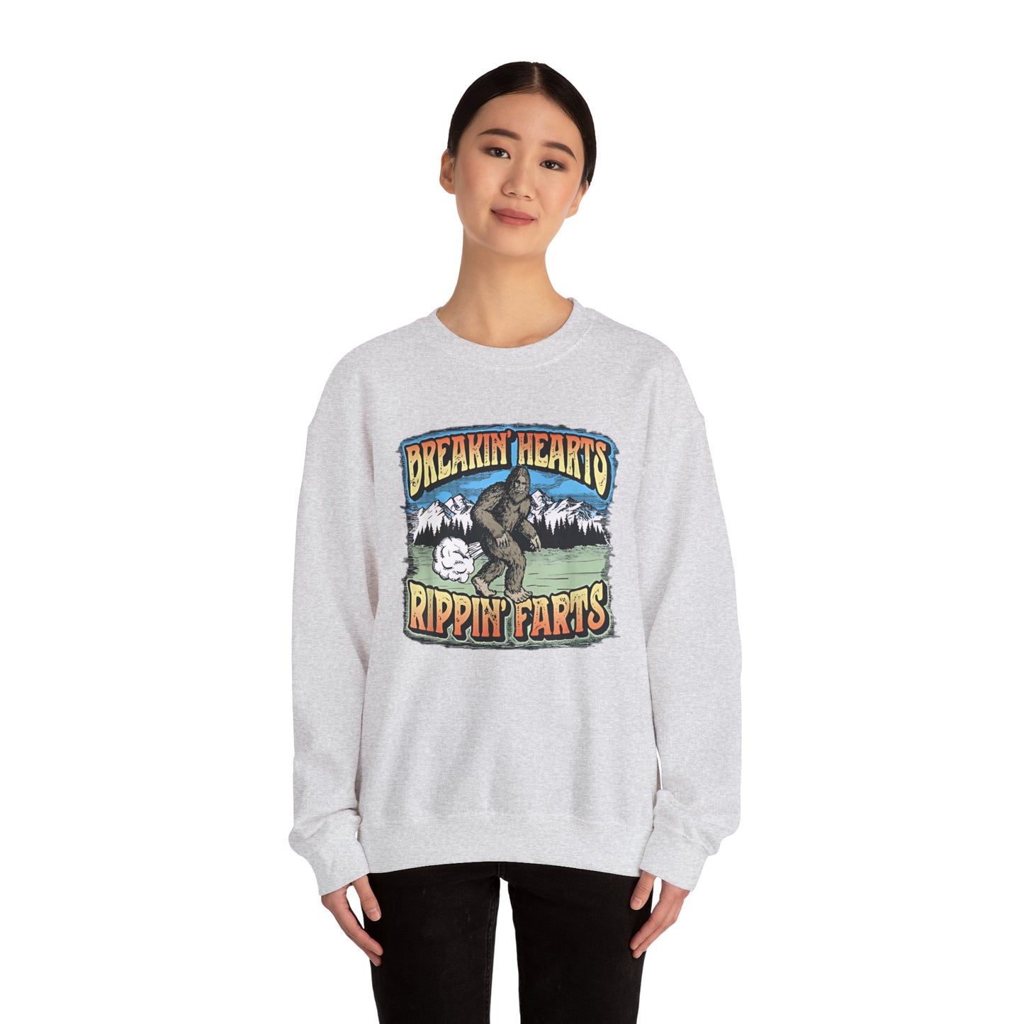 Breakin Hearts Rippin Farts Funny Sasquatch Bigfoot 80s Unisex Sweatshirt - Funny Gift, Bigfoot Lover, Funny Sweatshirt, Sasquatch Shirt,