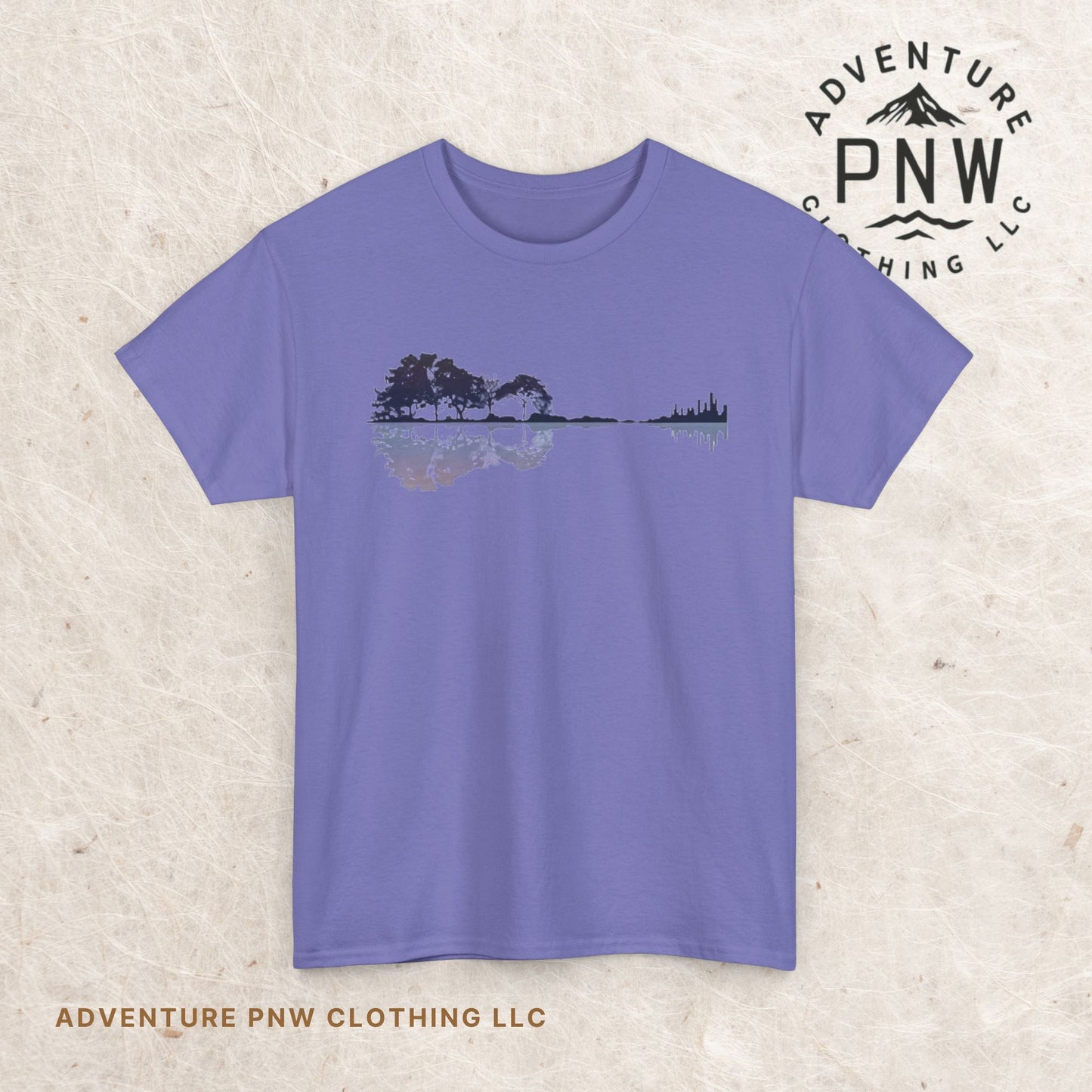Nature Guitar Men T-Shirt, Creative Guitar Printed Tee for Glamping & Adventure, Outdoorsy Shirt