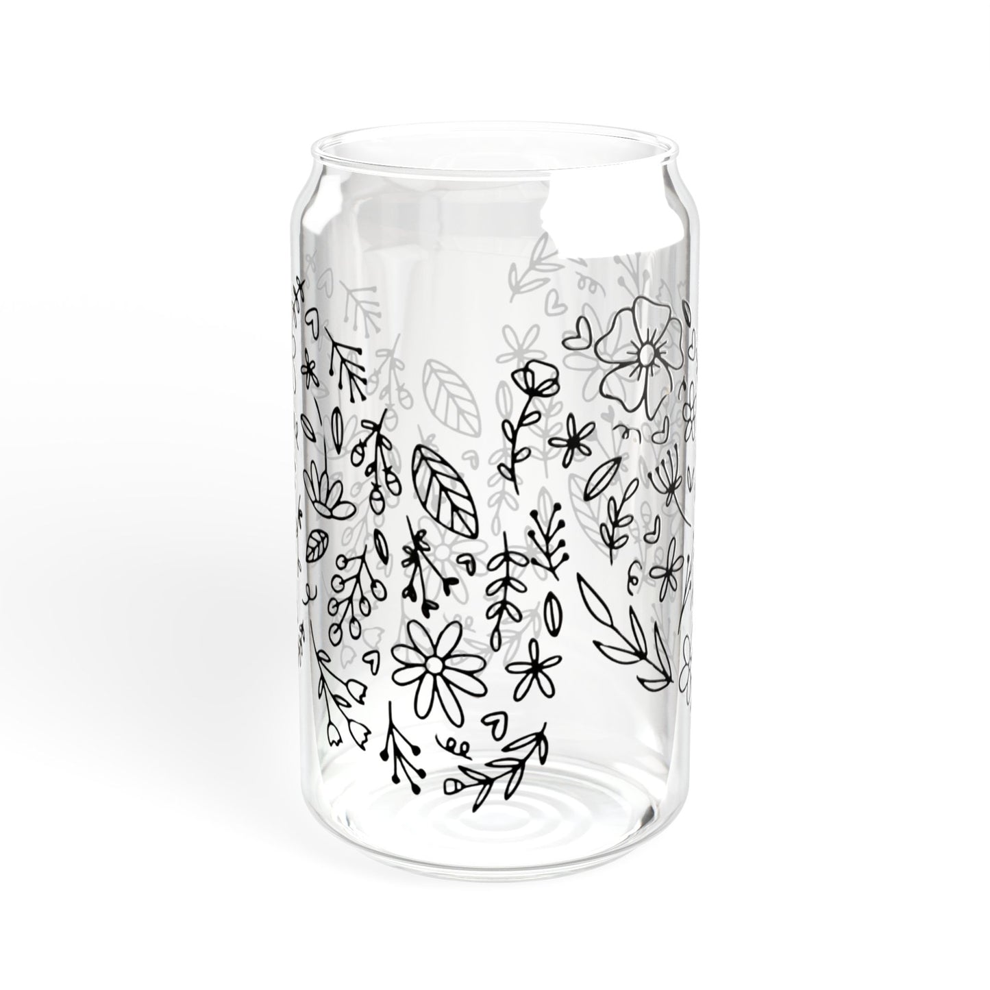 Floral Heart Sipper Glass, Boho Flower Heart Design Sipper Glass, Cute Nature Lover Sipper Glass, Minimalist Botanical Heart Sipper Glass,