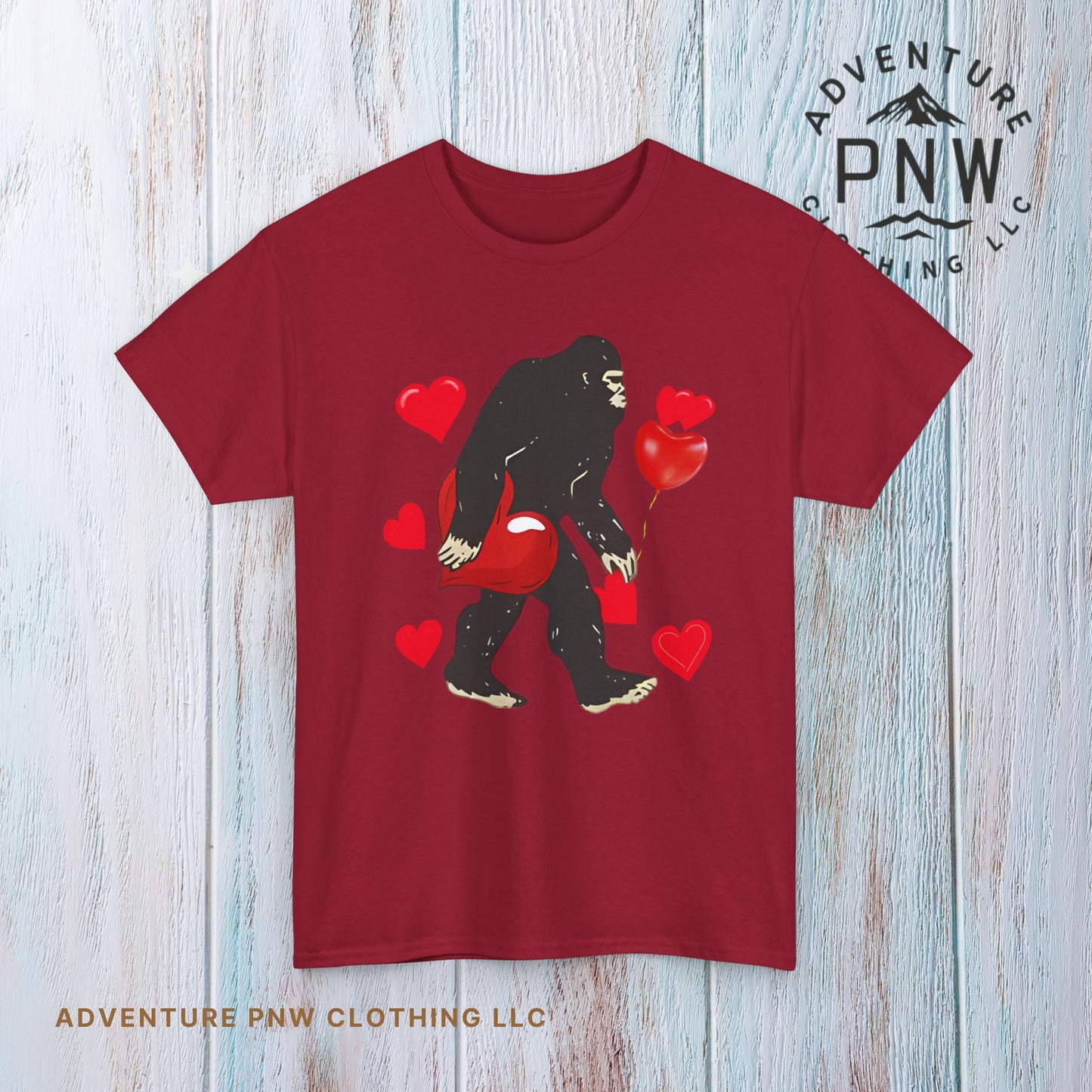 Bigfoot Valentine Shirt, Funny Bigfoot Love Tee, Valentines Day Gift, V-Day Heart T-Shirt, Unisex Heavy Cotton Tee, Sasquatch Valentine