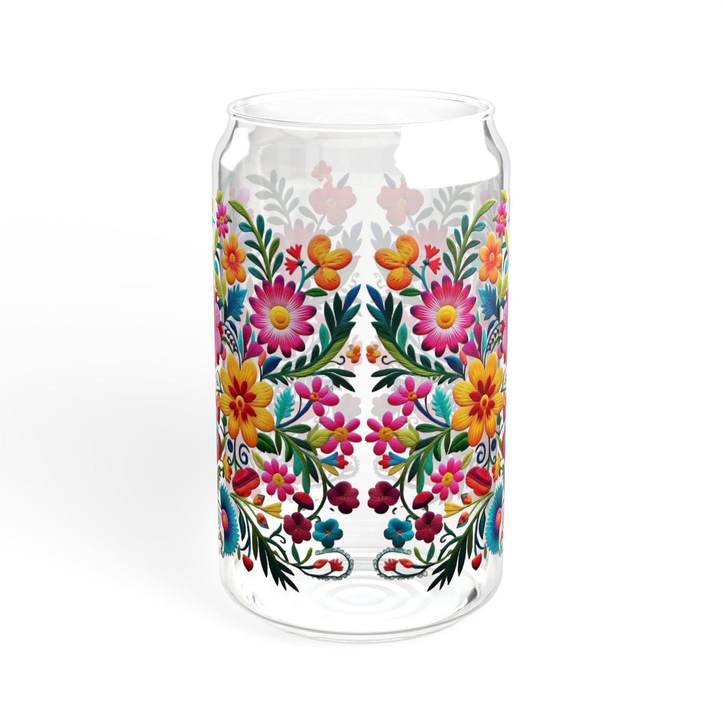 Floral Sipper Glass, 16oz - Cute Nature Flower Cup, Wildflower Tumbler, Spring Season Drinkware, Valentine's Day Gift For Her