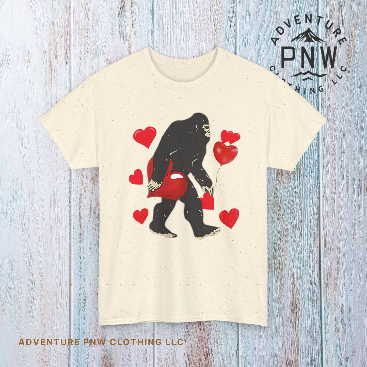 Bigfoot Valentine Shirt, Funny Bigfoot Love Tee, Valentines Day Gift, V-Day Heart T-Shirt, Unisex Heavy Cotton Tee, Sasquatch Valentine
