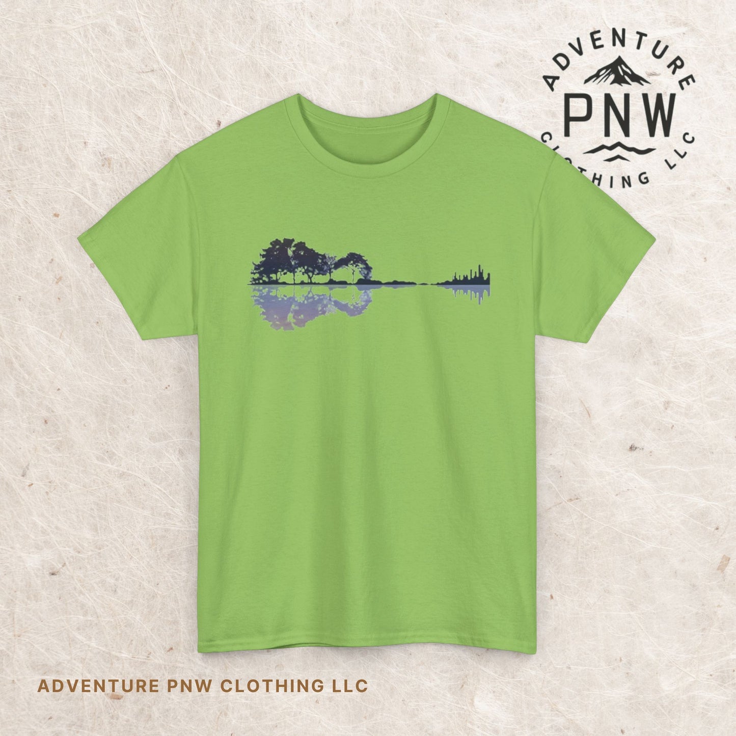 Nature Guitar Men T-Shirt, Creative Guitar Printed Tee for Glamping & Adventure, Outdoorsy Shirt