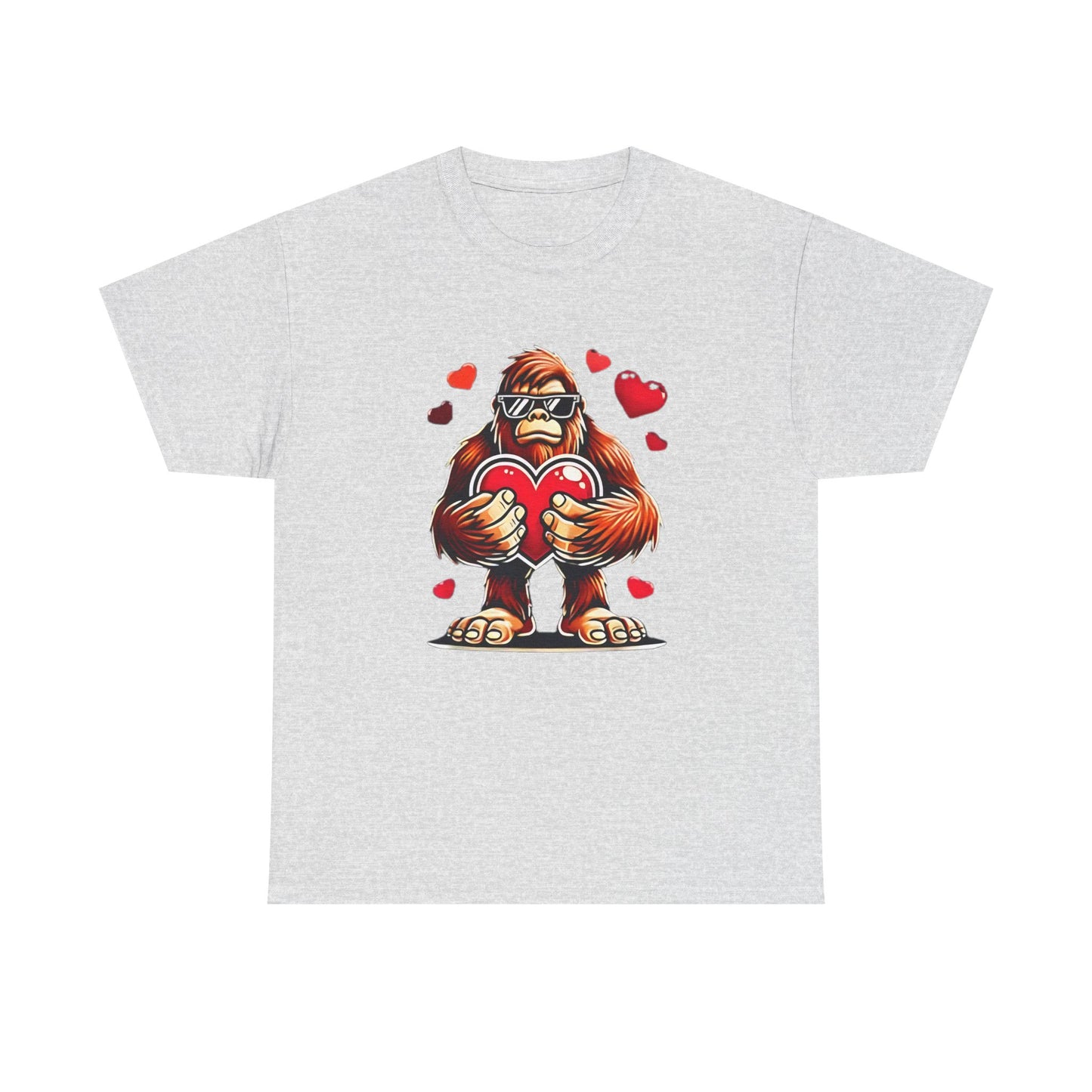 Bigfoot Heart Sunglasses T-Shirt, Funny Sasquatch Shirt, Valentines Day Tee, Unisex Cotton Top, Gift for Boys