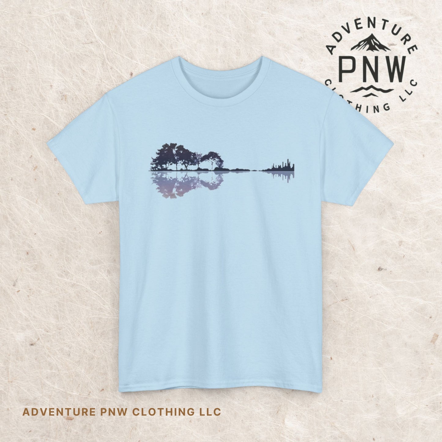 Nature Guitar Men T-Shirt, Creative Guitar Printed Tee for Glamping & Adventure, Outdoorsy Shirt