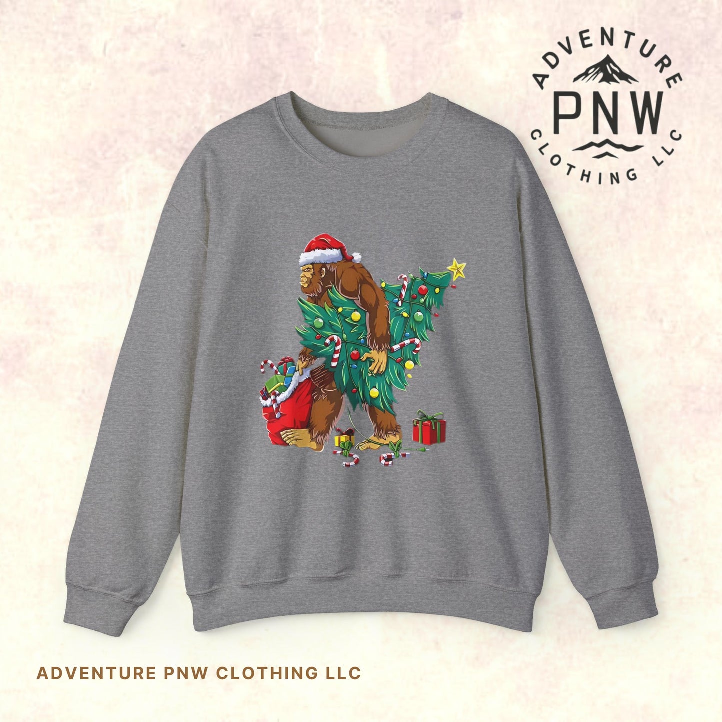 Bigfoot Christmas Lights Sweatshirt, Sasquatch Xmas Jumper, Holiday Bigfoot Sweater, Unisex Bigfoot Crewneck, Christmas Sweatshirt for Men