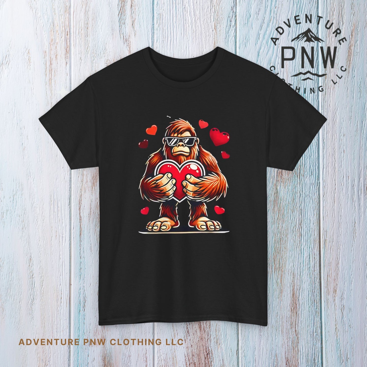 Bigfoot Heart Sunglasses T-Shirt, Funny Sasquatch Shirt, Valentines Day Tee, Unisex Cotton Top, Gift for Boys