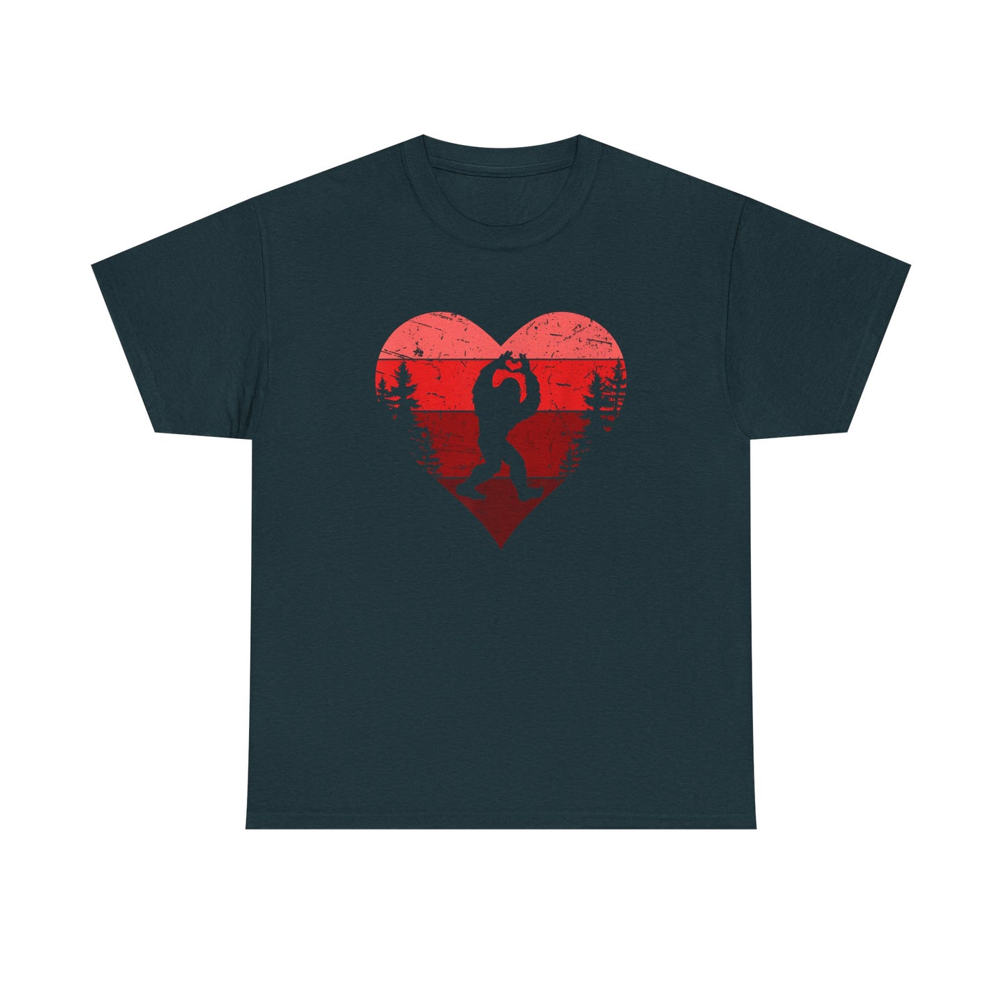Retro Valentines Day Bigfoot T-Shirt, Sasquatch Love with Heart Hand Gesture, Funny Romantic Gift for Him or Her, Valentines Day Apparel,