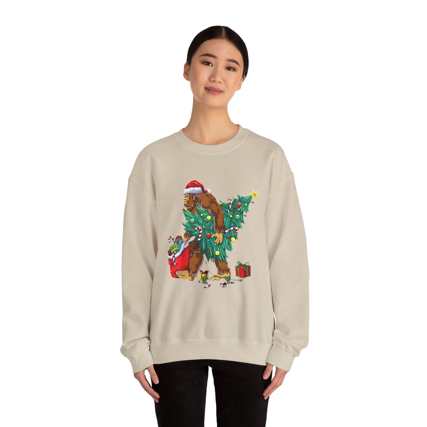 Bigfoot Christmas Lights Sweatshirt, Sasquatch Xmas Jumper, Holiday Bigfoot Sweater, Unisex Bigfoot Crewneck, Christmas Sweatshirt for Men