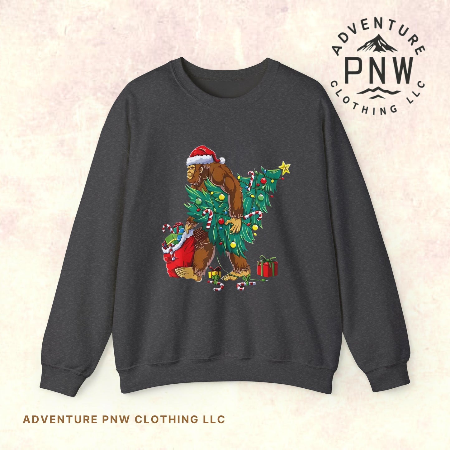 Bigfoot Christmas Lights Sweatshirt, Sasquatch Xmas Jumper, Holiday Bigfoot Sweater, Unisex Bigfoot Crewneck, Christmas Sweatshirt for Men