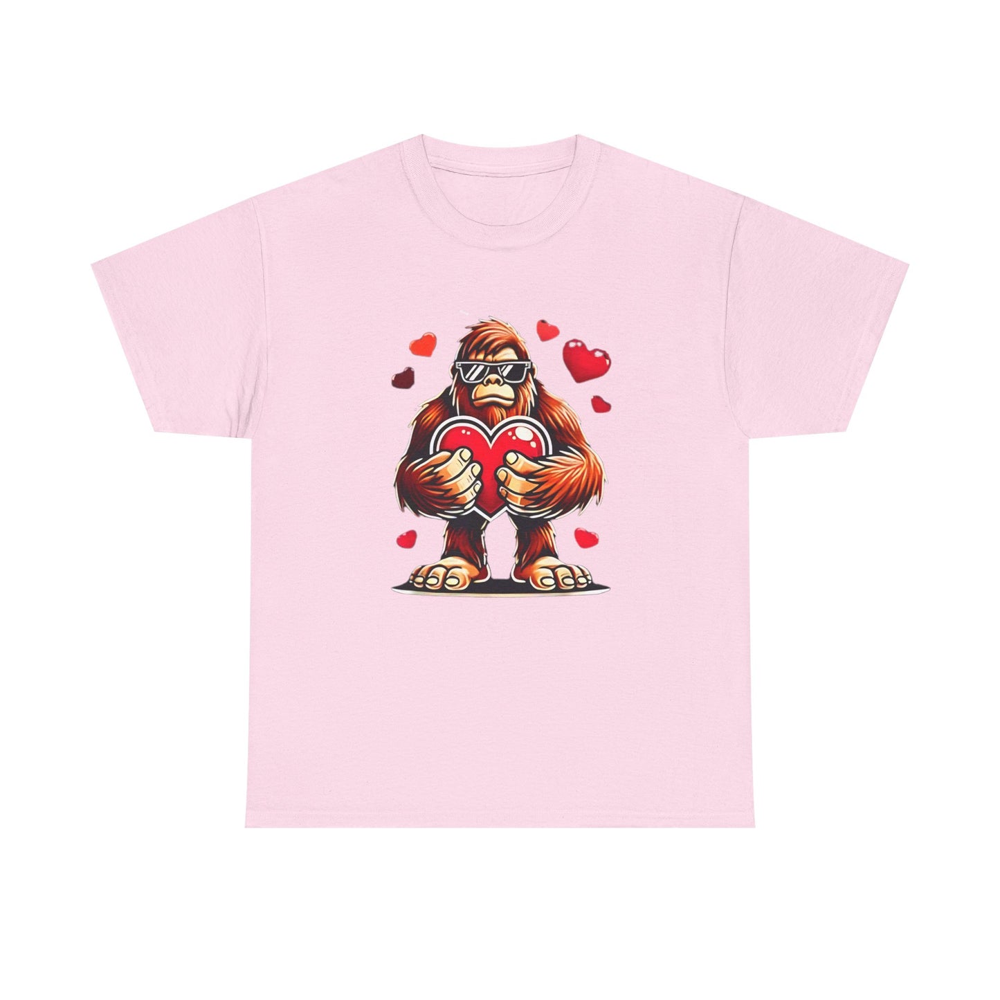 Bigfoot Heart Sunglasses T-Shirt, Funny Sasquatch Shirt, Valentines Day Tee, Unisex Cotton Top, Gift for Boys