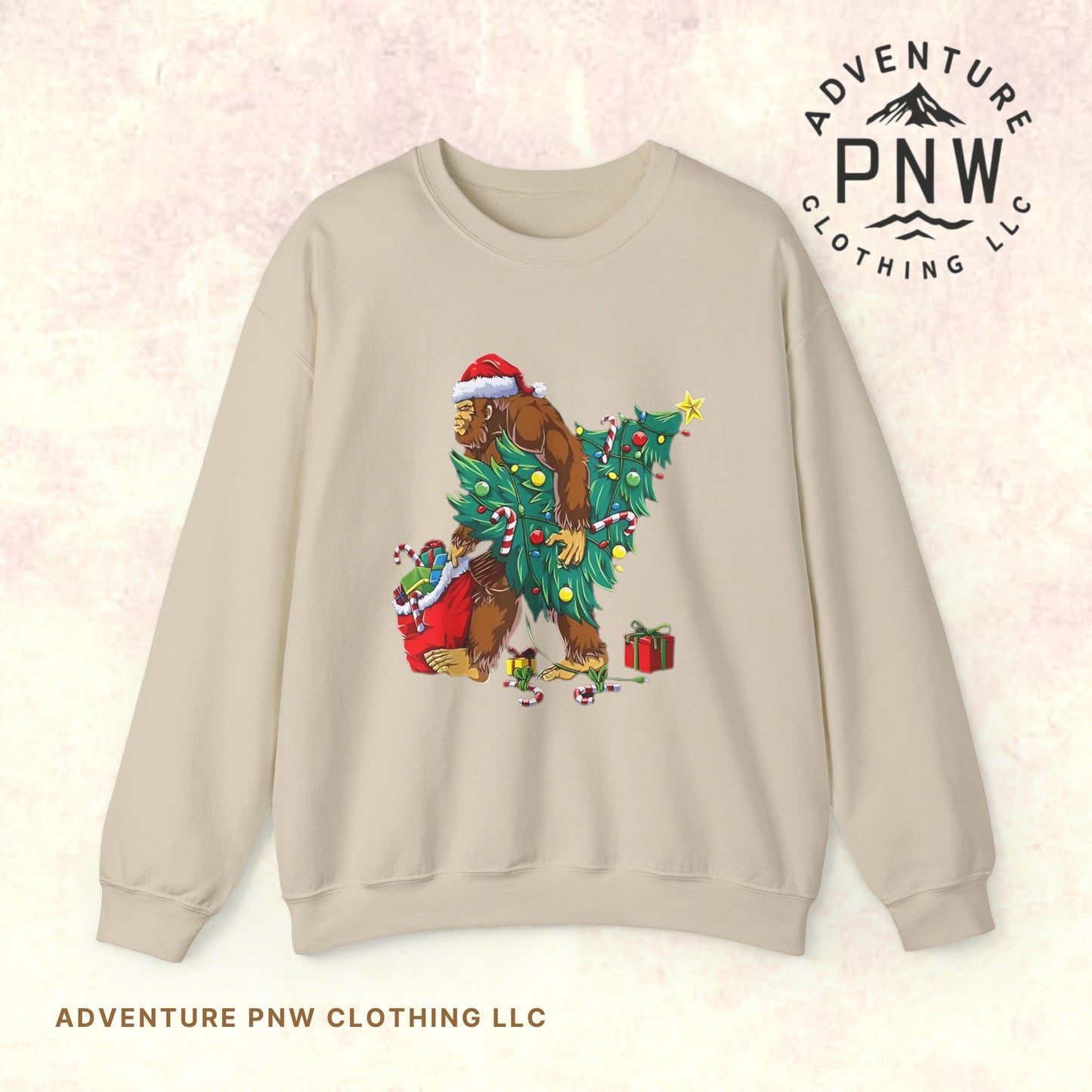 Bigfoot Christmas Lights Sweatshirt, Sasquatch Xmas Jumper, Holiday Bigfoot Sweater, Unisex Bigfoot Crewneck, Christmas Sweatshirt for Men