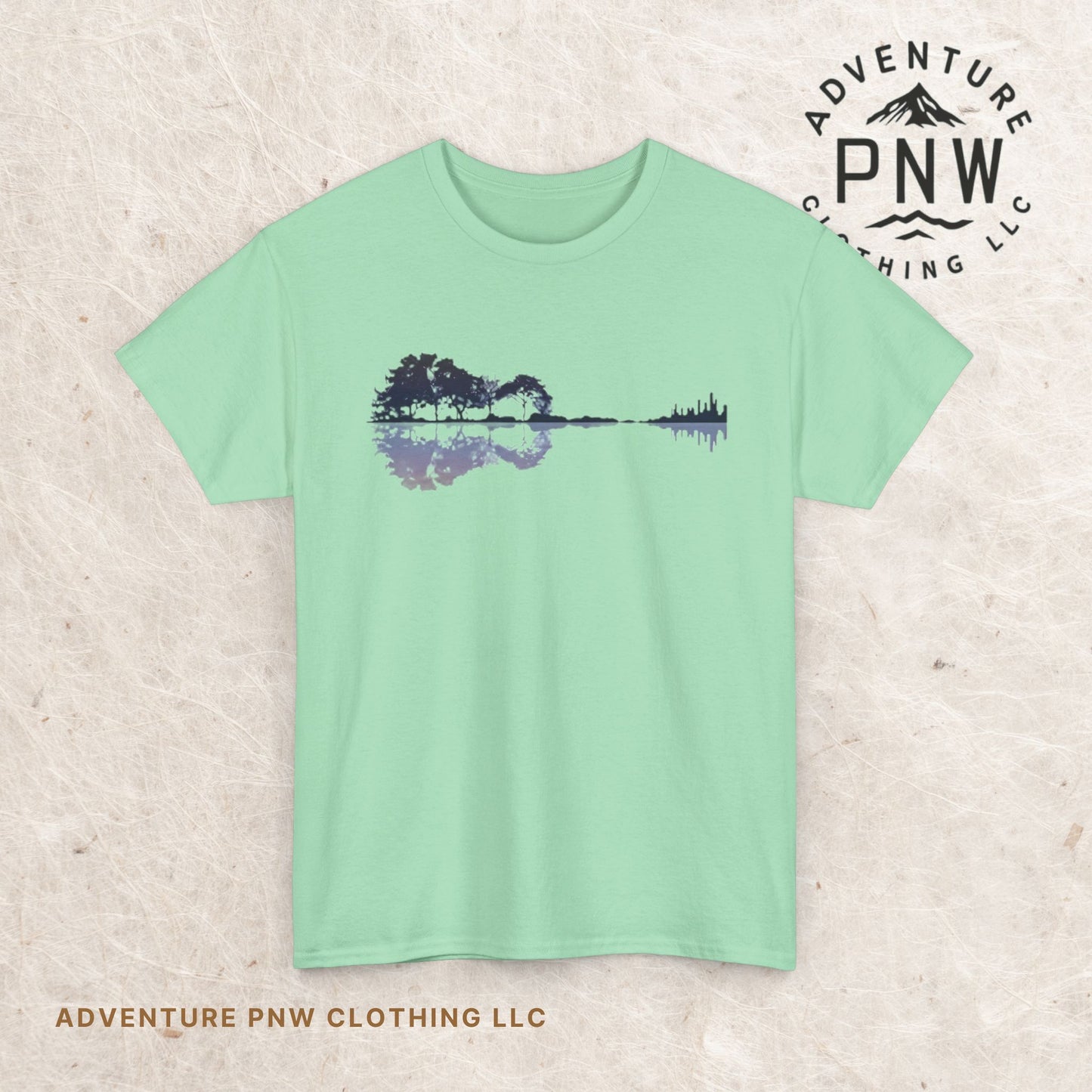 Nature Guitar Men T-Shirt, Creative Guitar Printed Tee for Glamping & Adventure, Outdoorsy Shirt