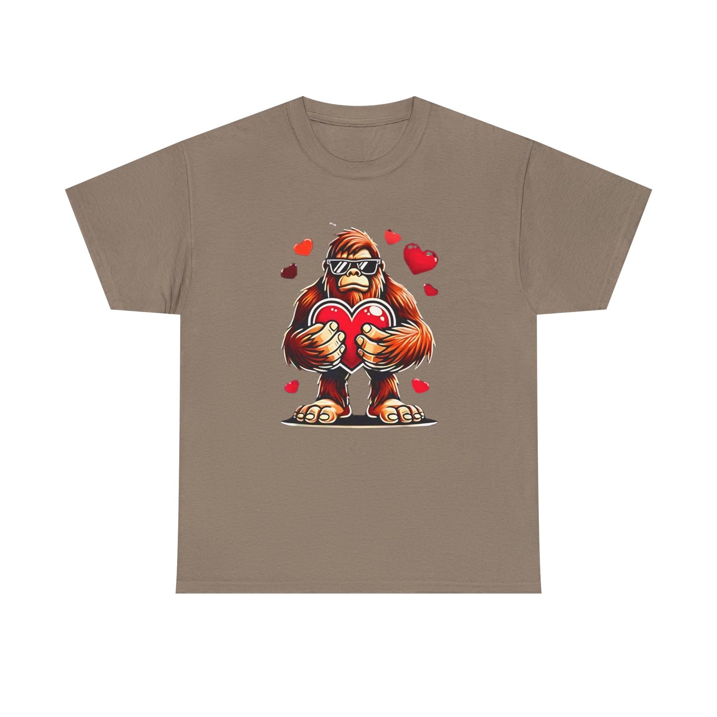 Bigfoot Heart Sunglasses T-Shirt, Funny Sasquatch Shirt, Valentines Day Tee, Unisex Cotton Top, Gift for Boys