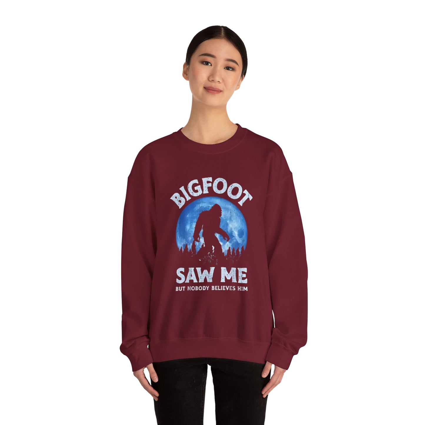 Funny Sasquatch Vintage Unisex Sweatshirt, Bigfoot Saw Me Shirt, Gift for Cryptid Lover, Yeti Graphic Pullover, Cryptozoology Crewneck