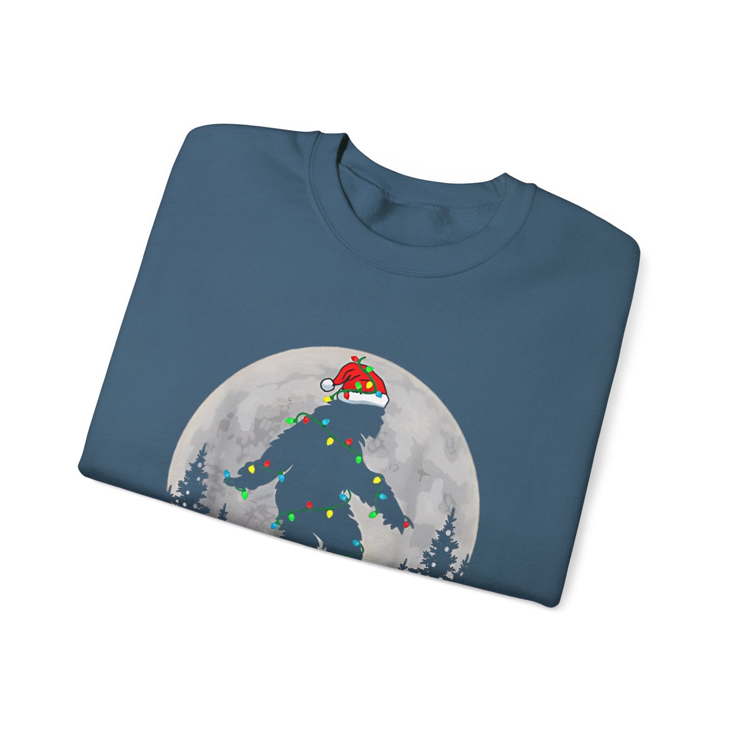 Bigfoot Santa Christmas Tree Lights Sweatshirt, Xmas Sasquatch Jumper, Funny Unisex Holiday Pullover, Novelty Winter Gift, Ugly Sweater