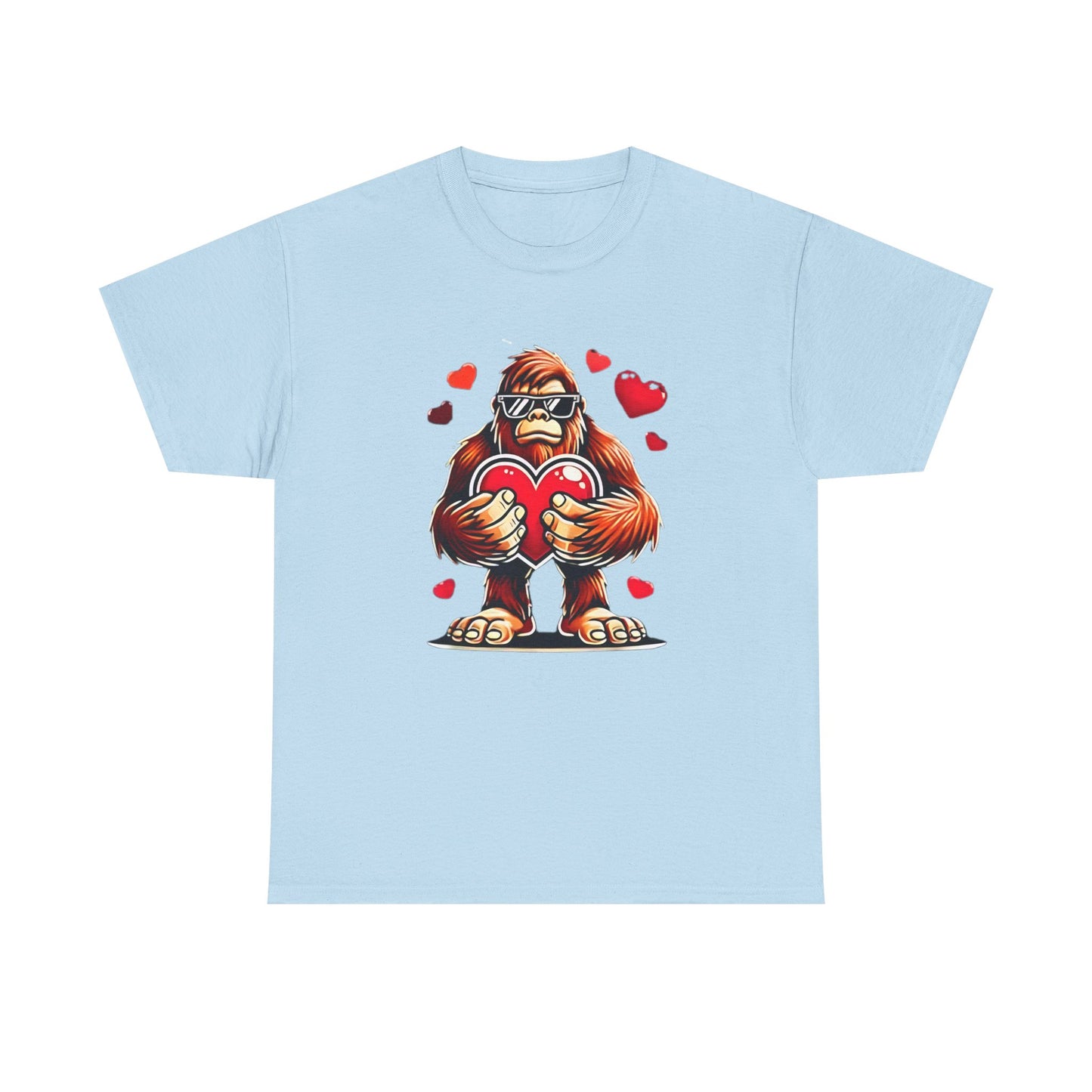 Bigfoot Heart Sunglasses T-Shirt, Funny Sasquatch Shirt, Valentines Day Tee, Unisex Cotton Top, Gift for Boys