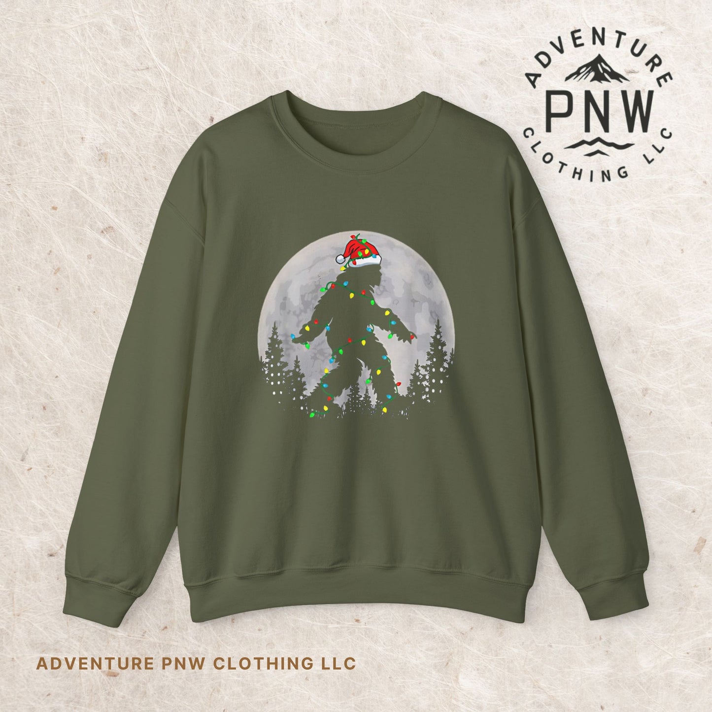 Bigfoot Santa Christmas Tree Lights Sweatshirt, Xmas Sasquatch Jumper, Funny Unisex Holiday Pullover, Novelty Winter Gift, Ugly Sweater