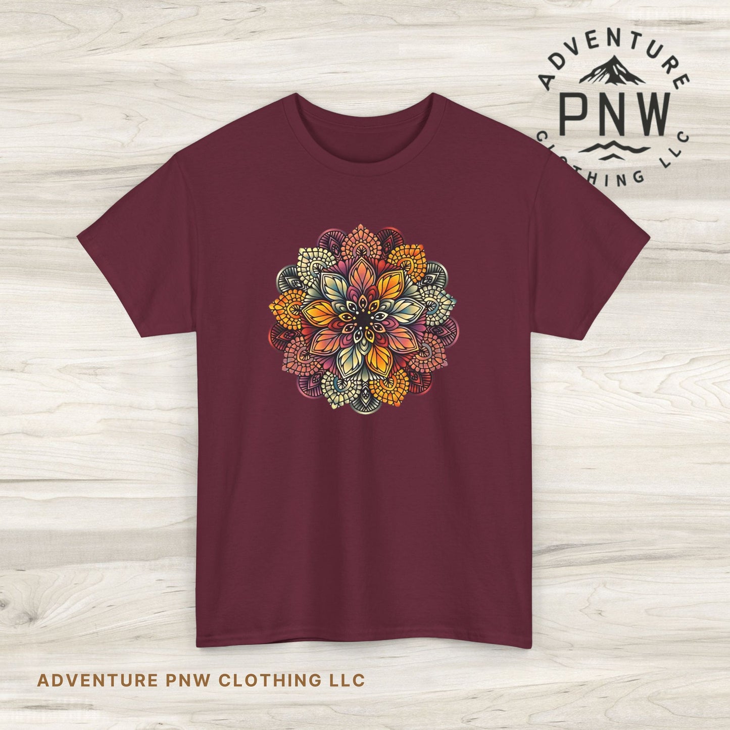 Mandala Floral Printed T Shirt, Women Casual Outdoorsy Tee for Glamping & Hiking, Adventure Shirt, Boho Style Top