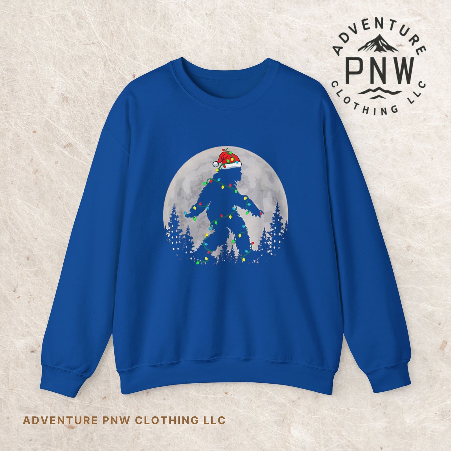 Bigfoot Santa Christmas Tree Lights Sweatshirt, Xmas Sasquatch Jumper, Funny Unisex Holiday Pullover, Novelty Winter Gift, Ugly Sweater