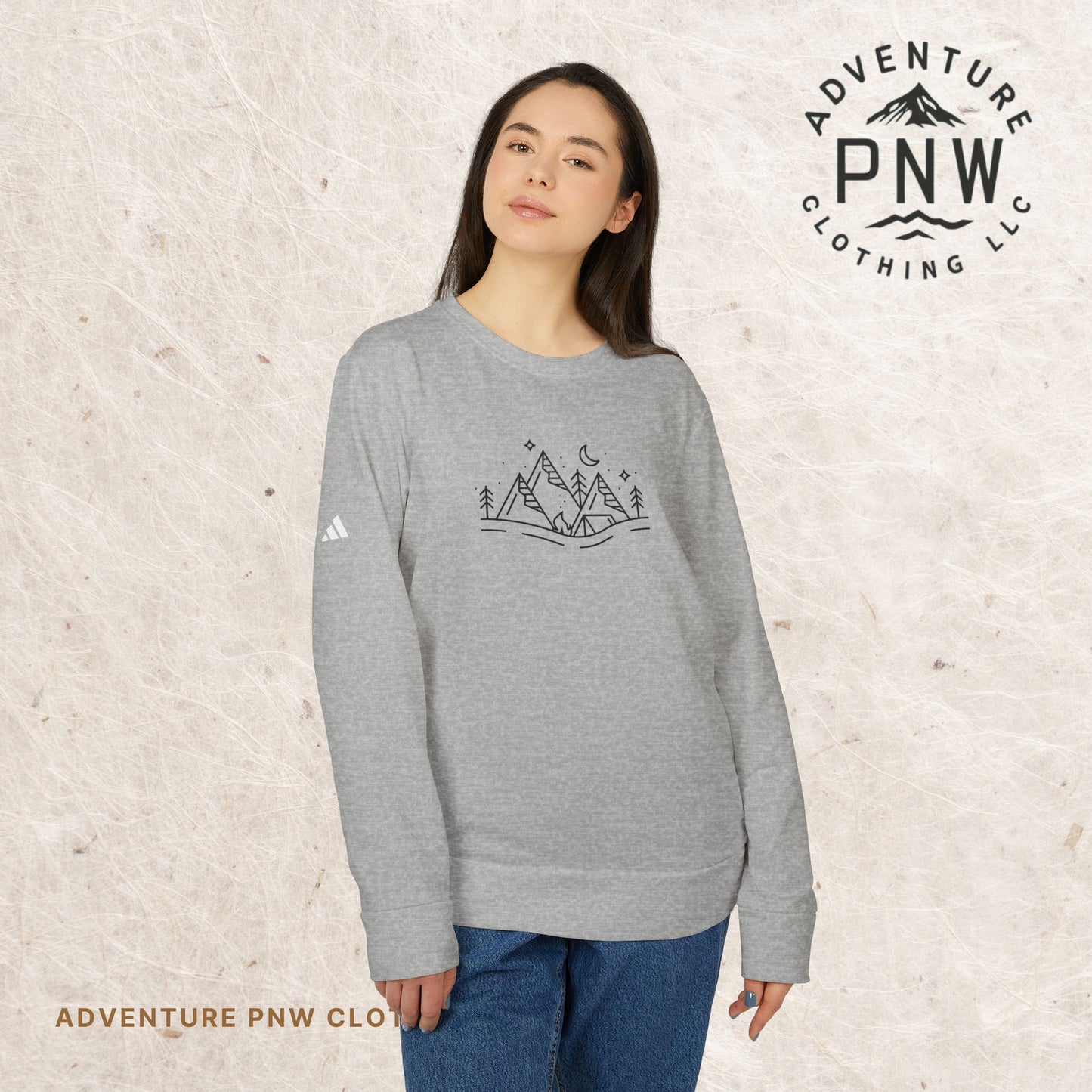 Adidas® Unisex Fleece Crewneck Sweatshirt - Cozy, Eco-Friendly, and Stylish Adventure Mountains Camping Christmas