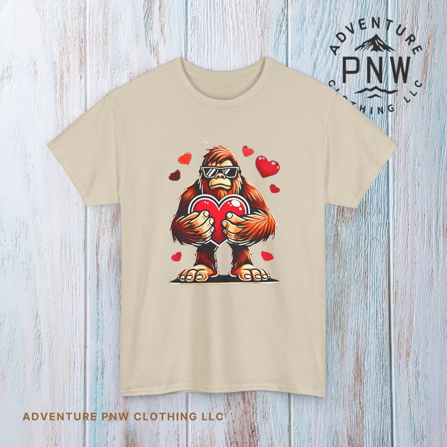 Bigfoot Heart Sunglasses T-Shirt, Funny Sasquatch Shirt, Valentines Day Tee, Unisex Cotton Top, Gift for Boys