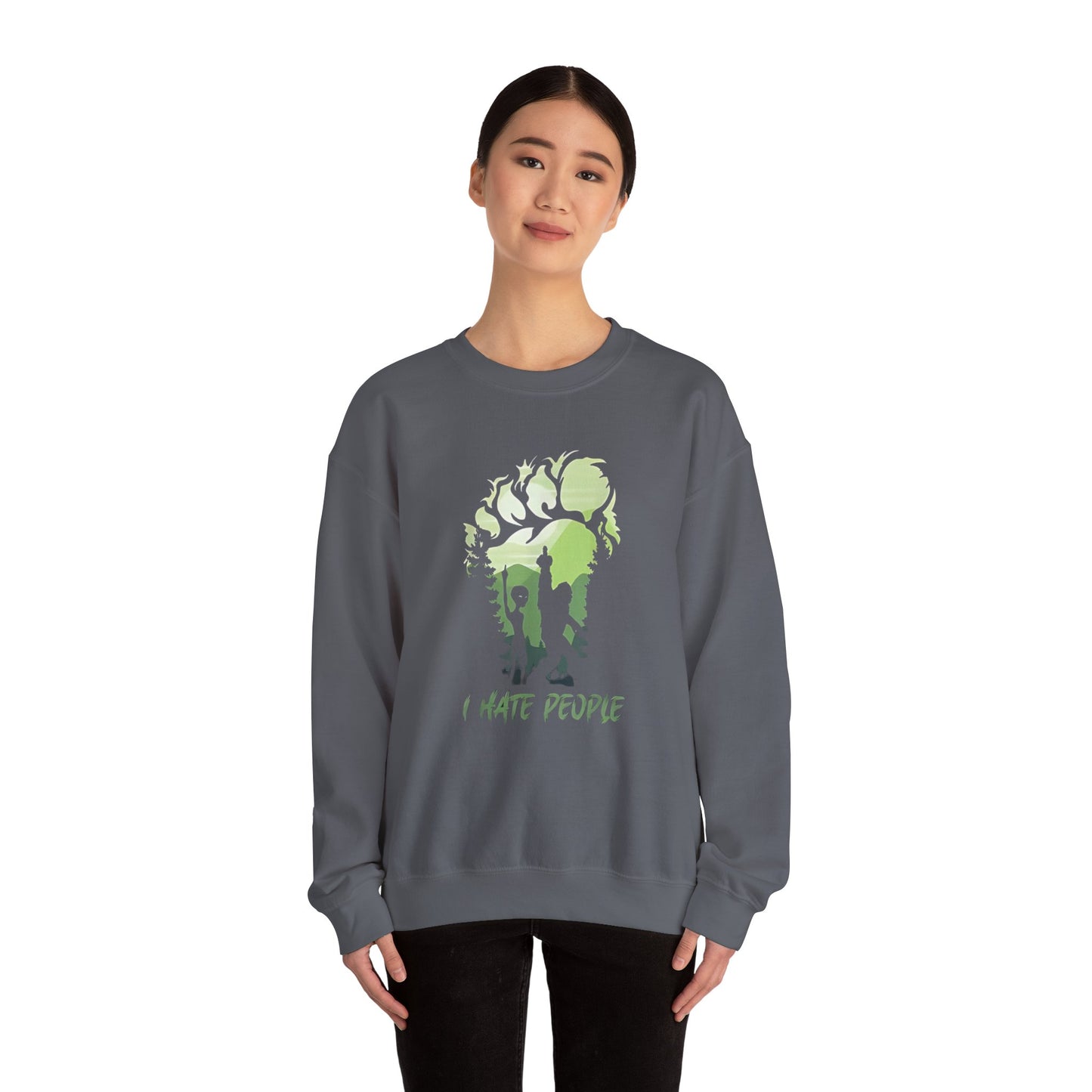 Funny Bigfoot Sasquatch Alien Unisex Sweatshirt, I Hate People Design, Men Women Gift, Crewneck Jumper, Outdoor Adventure Apparel, Humorous