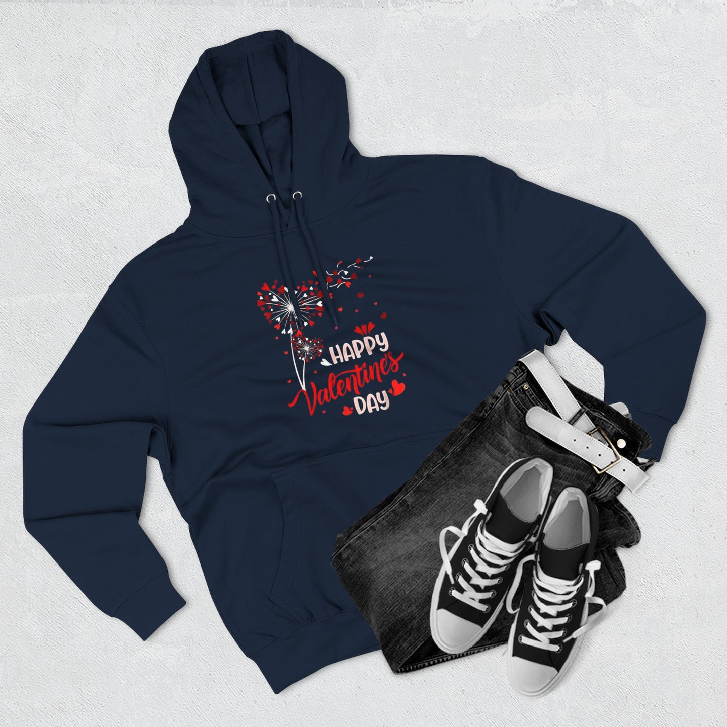 Dandelion Heart Three-Panel Fleece Hoodie, Happy Valentines Day Sweatshirt, Wildflower Hoodie, Lovers Hoodie, Valenties Gift, Valentines Day
