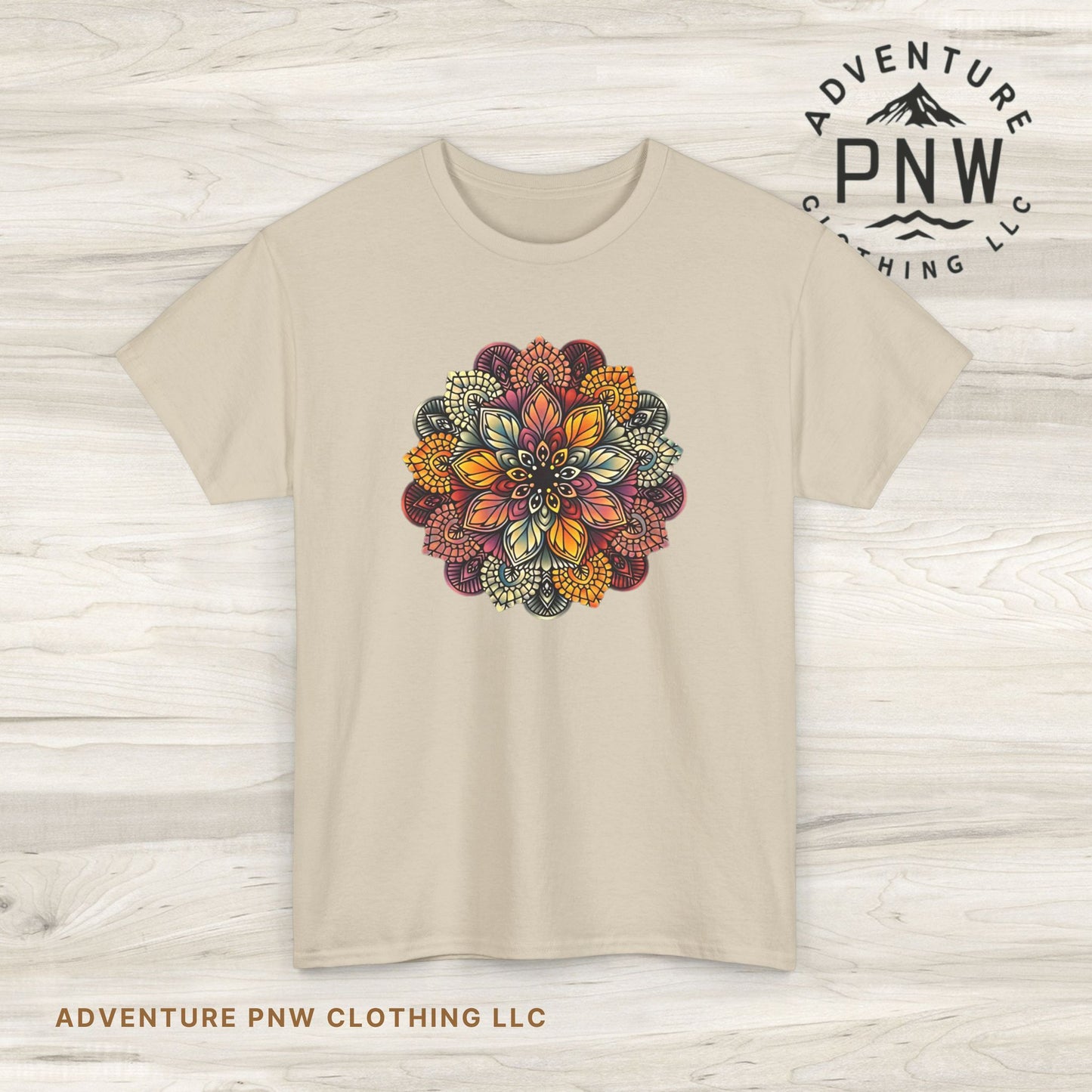 Mandala Floral Printed T Shirt, Women Casual Outdoorsy Tee for Glamping & Hiking, Adventure Shirt, Boho Style Top