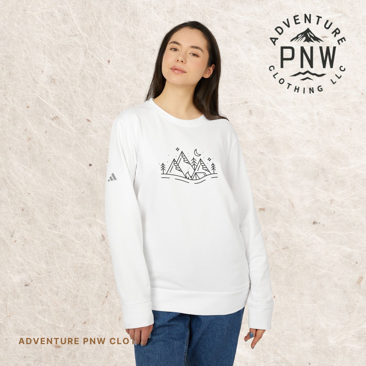 Adidas® Unisex Fleece Crewneck Sweatshirt - Cozy, Eco-Friendly, and Stylish Adventure Mountains Camping Christmas