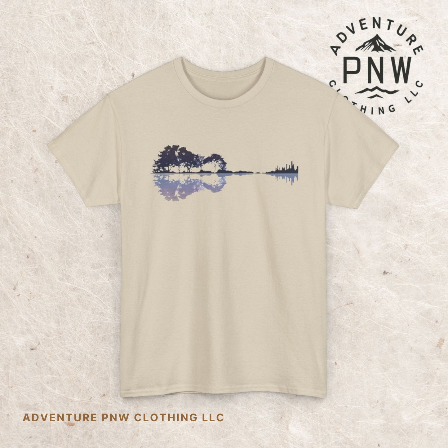 Nature Guitar Men T-Shirt, Creative Guitar Printed Tee for Glamping & Adventure, Outdoorsy Shirt