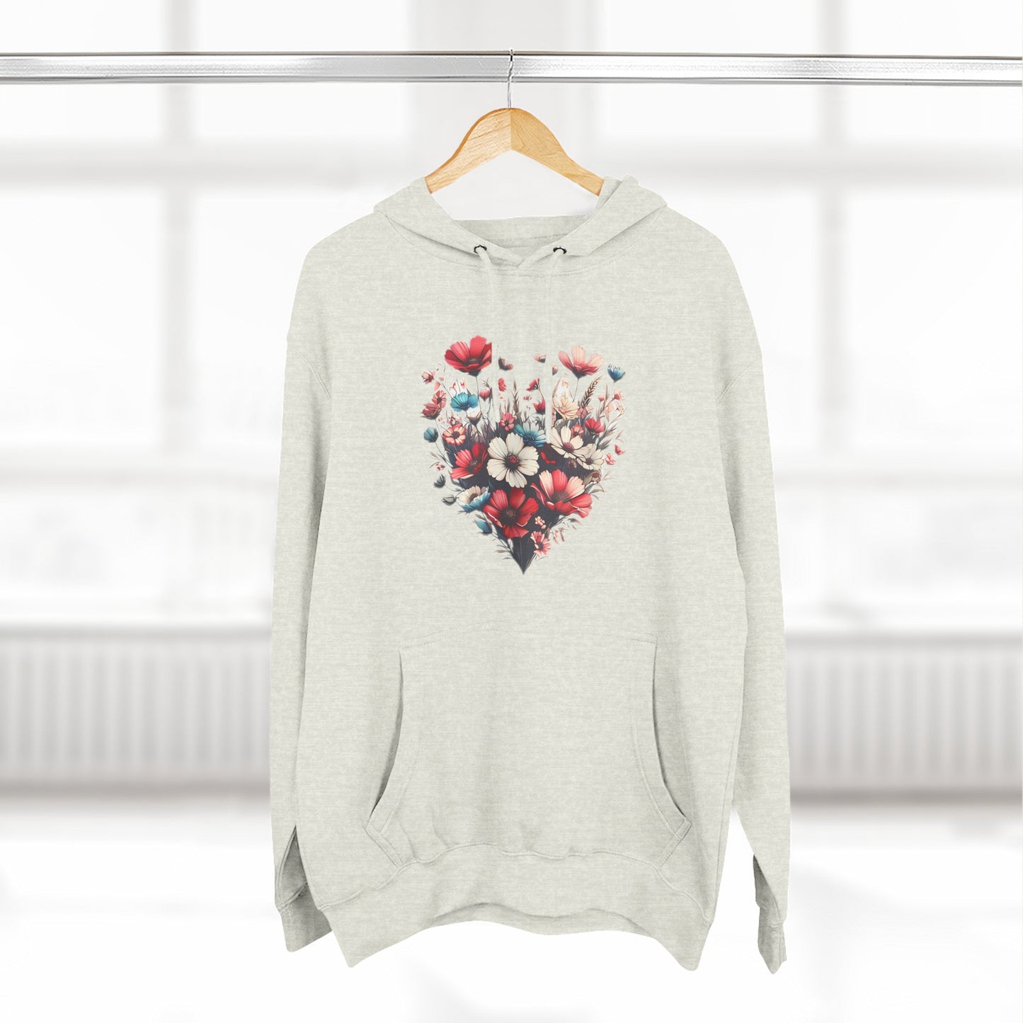 Floral Graphic Hoodie, Heart Shaped Flowers Fleece Hoodie - Botanical Garden Lover Gift, Romantic Nature Print Apparel, Spring Blossoms Top,
