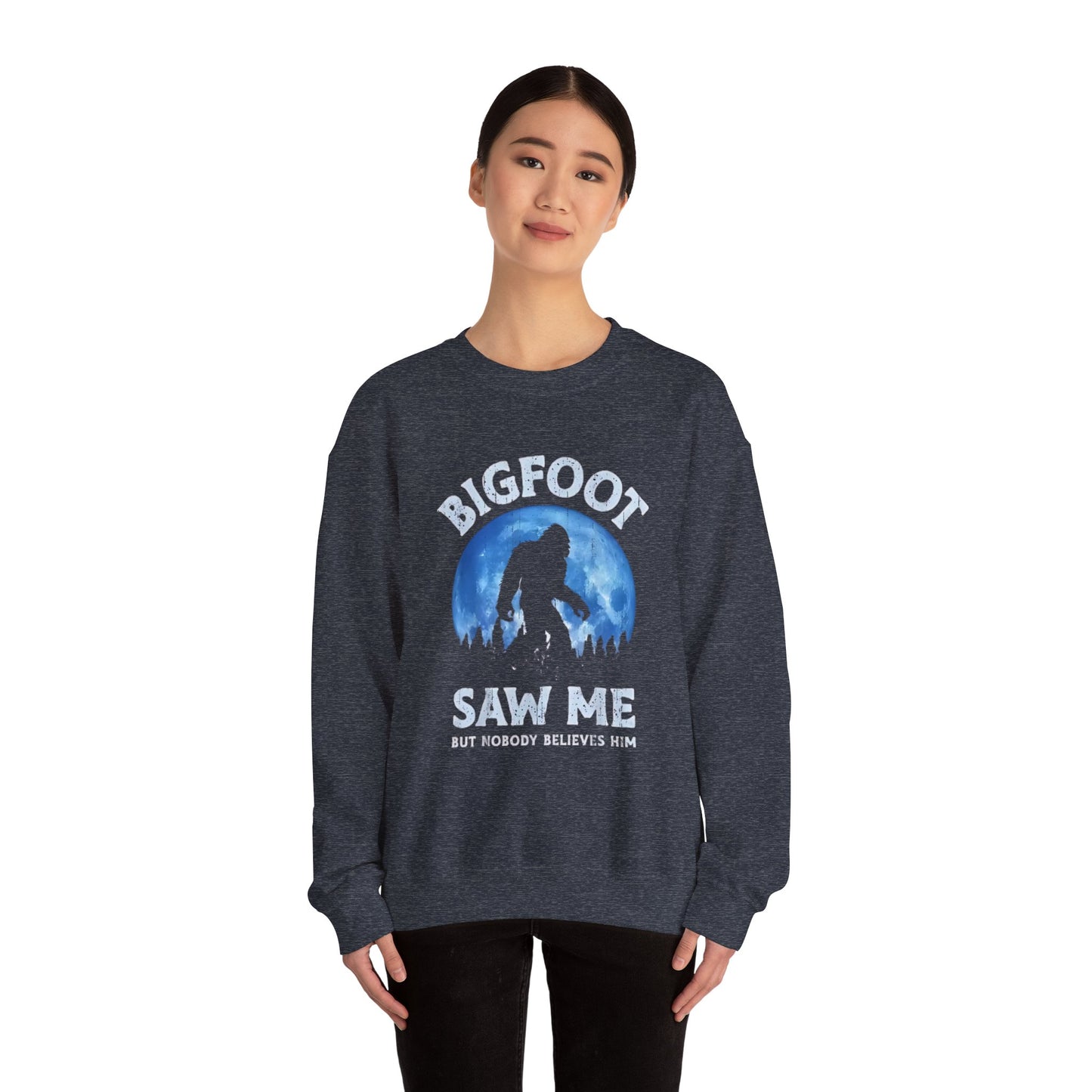 Funny Sasquatch Vintage Unisex Sweatshirt, Bigfoot Saw Me Shirt, Gift for Cryptid Lover, Yeti Graphic Pullover, Cryptozoology Crewneck