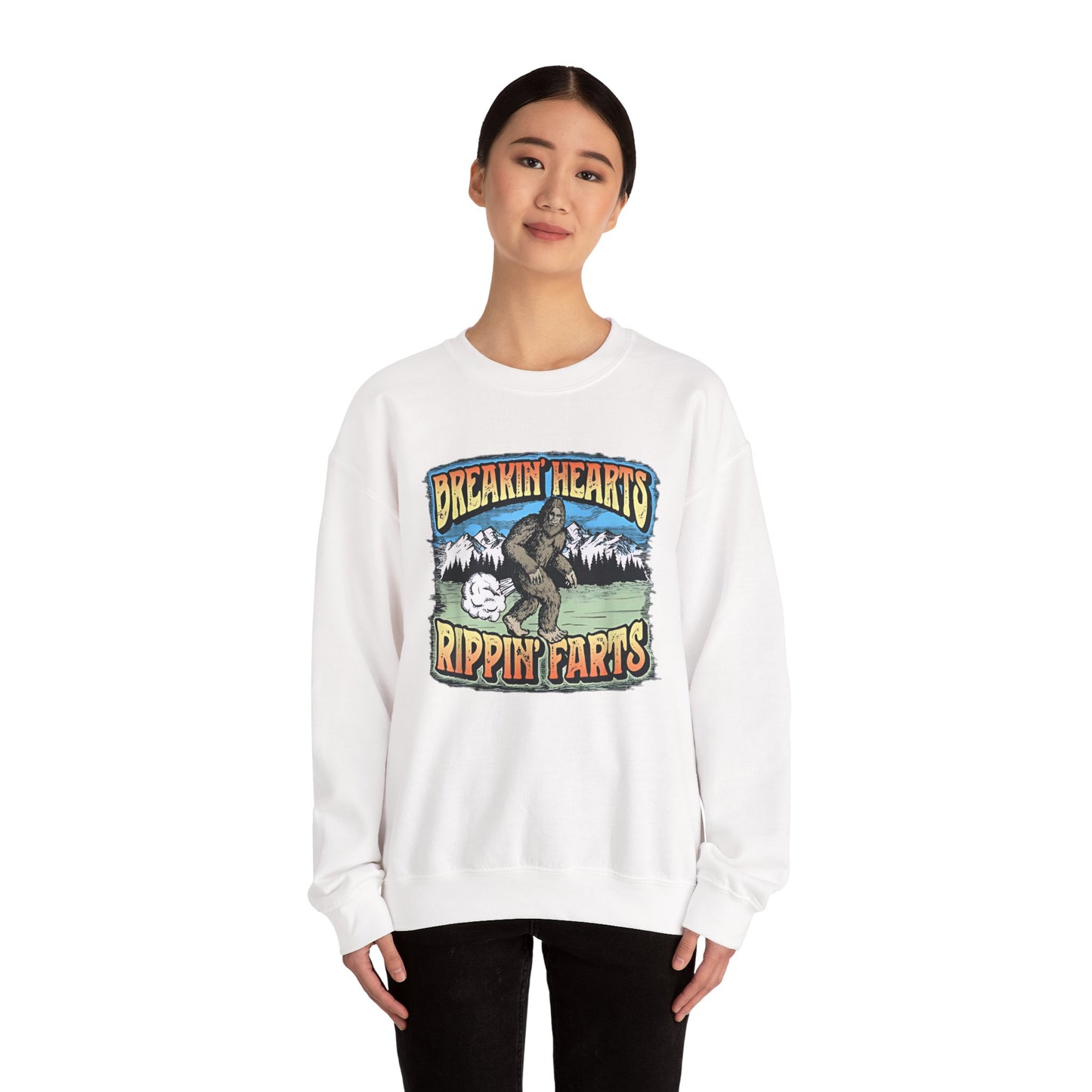 Breakin Hearts Rippin Farts Funny Sasquatch Bigfoot 80s Unisex Sweatshirt - Funny Gift, Bigfoot Lover, Funny Sweatshirt, Sasquatch Shirt,