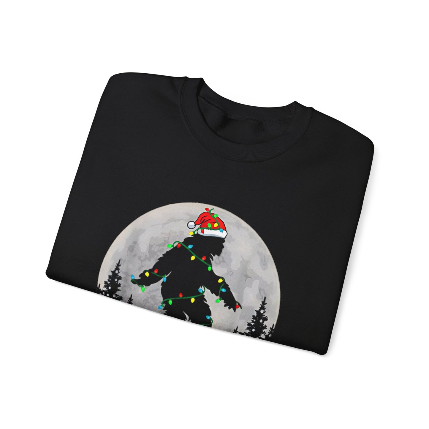 Bigfoot Santa Christmas Tree Lights Sweatshirt, Xmas Sasquatch Jumper, Funny Unisex Holiday Pullover, Novelty Winter Gift, Ugly Sweater